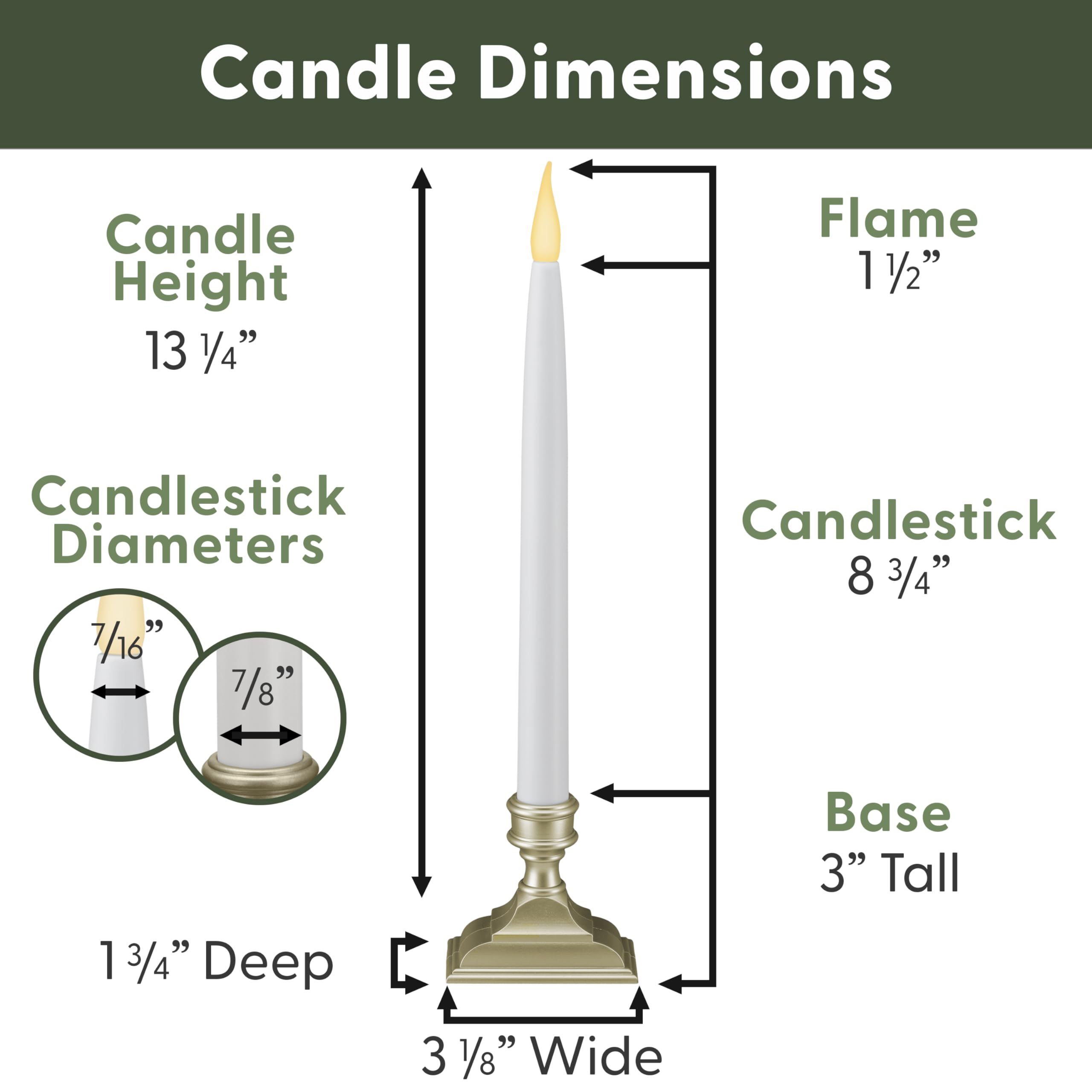 612 Vermont Battery Operated Led Taper Window Candles With Timer (6 On/18 Off), Patented Warm White Dual Led Flicker Flame, Vt 1