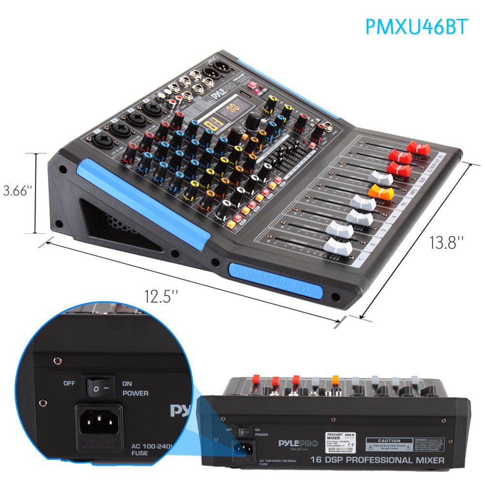 Pyle 4 Channel Bluetooth Studio Audio Mixer Dj Sound Controller Interface With Usb Drive For Pc Recording Input, Xlr Microphone