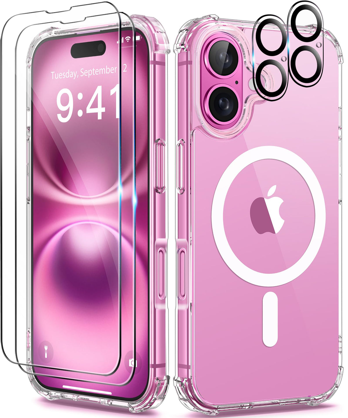Berfy Compatible With Iphone 16 Plus Case, [5 In 1] With 2X Screen Protector + 2X Camera Lens Protector, [Non Yellowing] Crystal