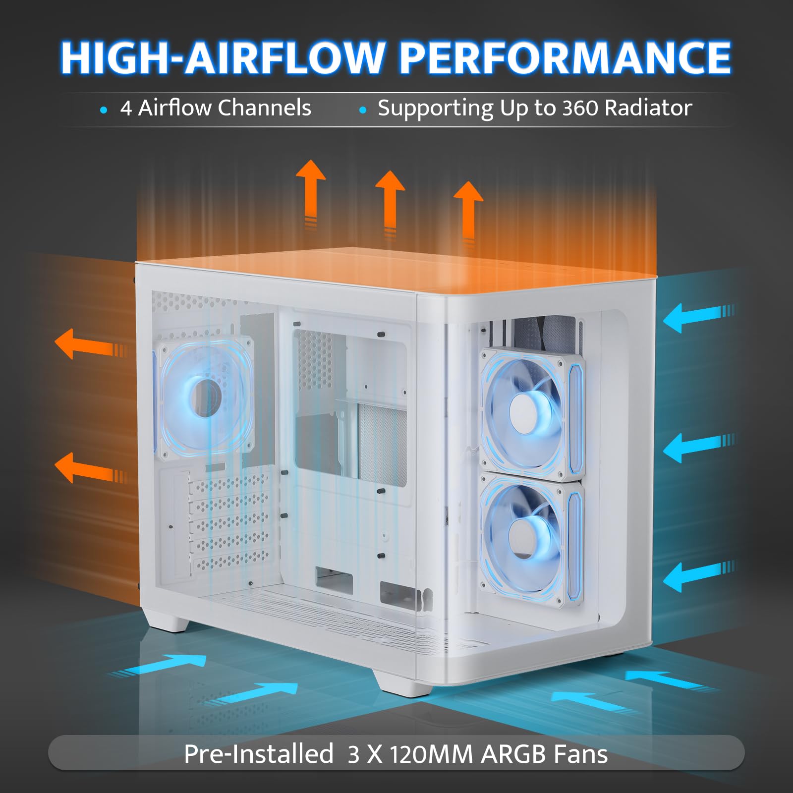 Darkflash Micro Atx Gaming Pc Case, Matx Pc Case With 3 X 120Mm Argb Fans, Panoramic View Dual Tempered Curve Glass Computer Cas