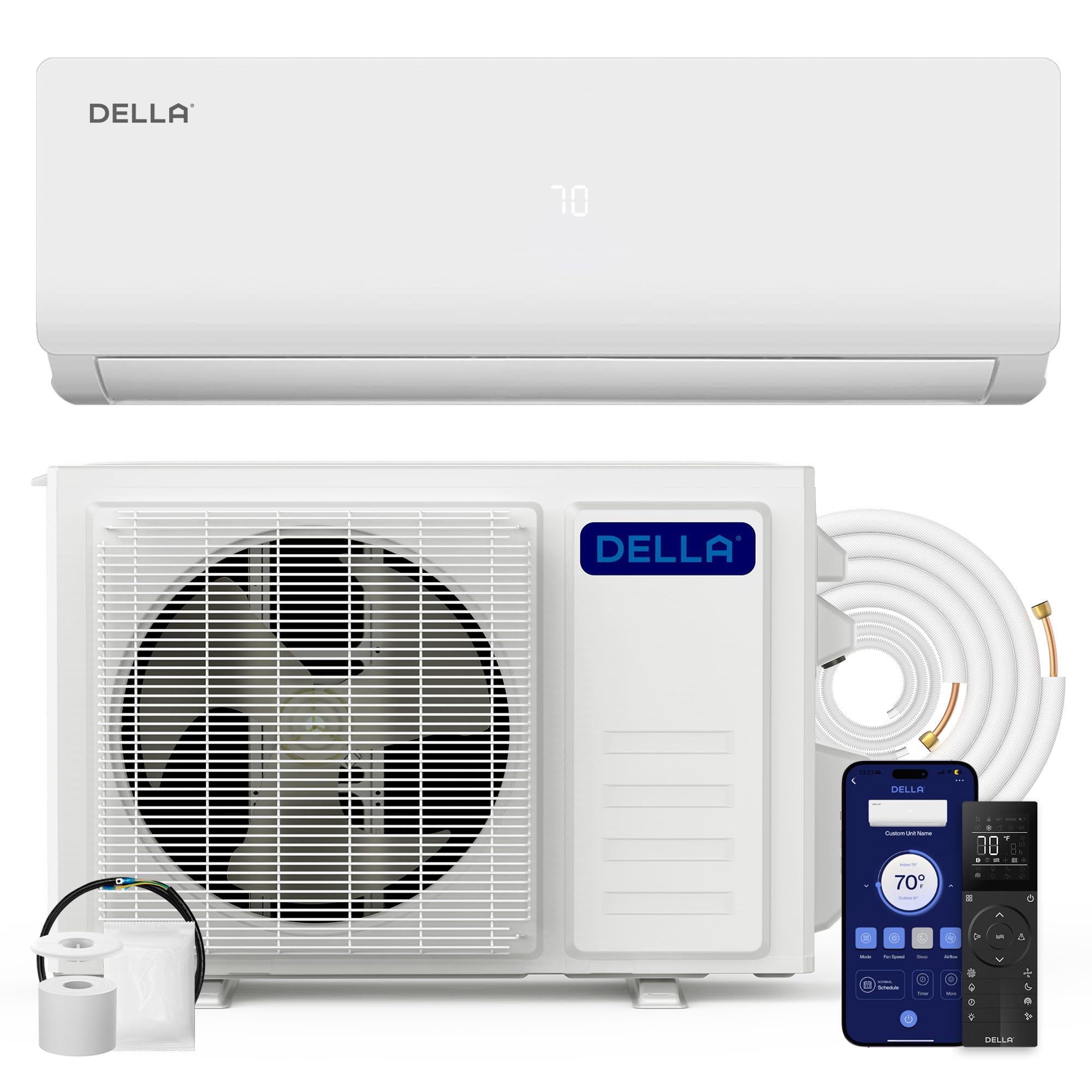 DELLA Vario Series 36,000 BTU 3 Ton 19 SEER2 Ductless Mini Split AC, Pre-Charged Heat Pump, Energy Efficient Inverter System, Wo