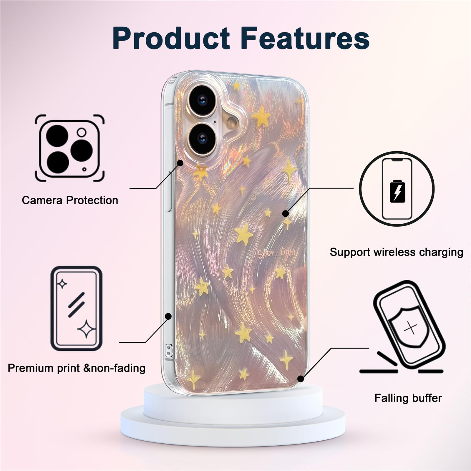 I Mgae In Ar Compact Case For Iphone 16 Shiny Fade Star Design,Cute Trendy Soft Slim Tpu Shockproof Protective Phone Cases Cover