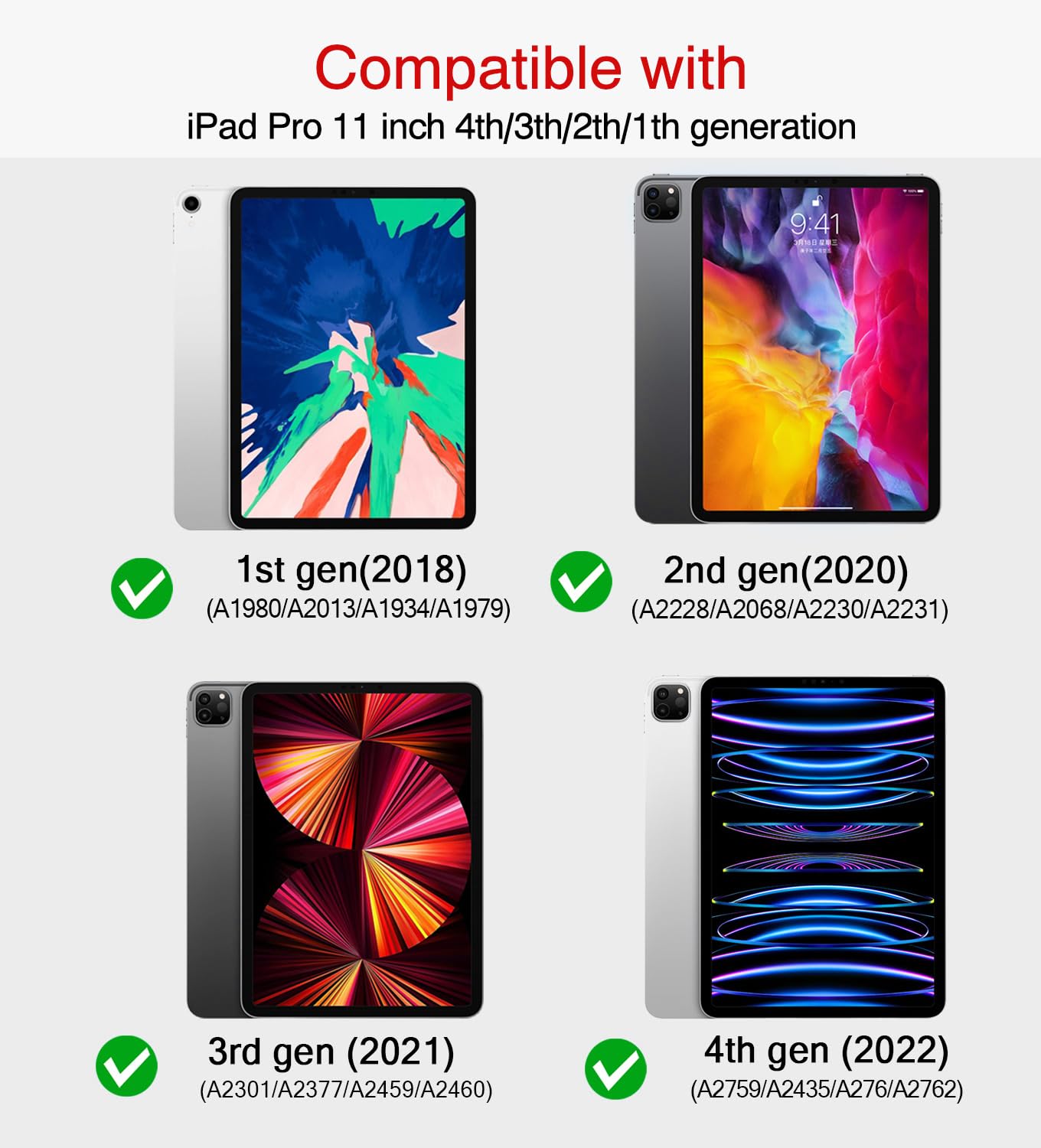 Anpredo Case For Ipad Pro 11 Inch With Pencil Holder, Multi Angle Viewing, Smart Protective Cover For Ipad Pro 11 1St/2Nd/3Rd/4T