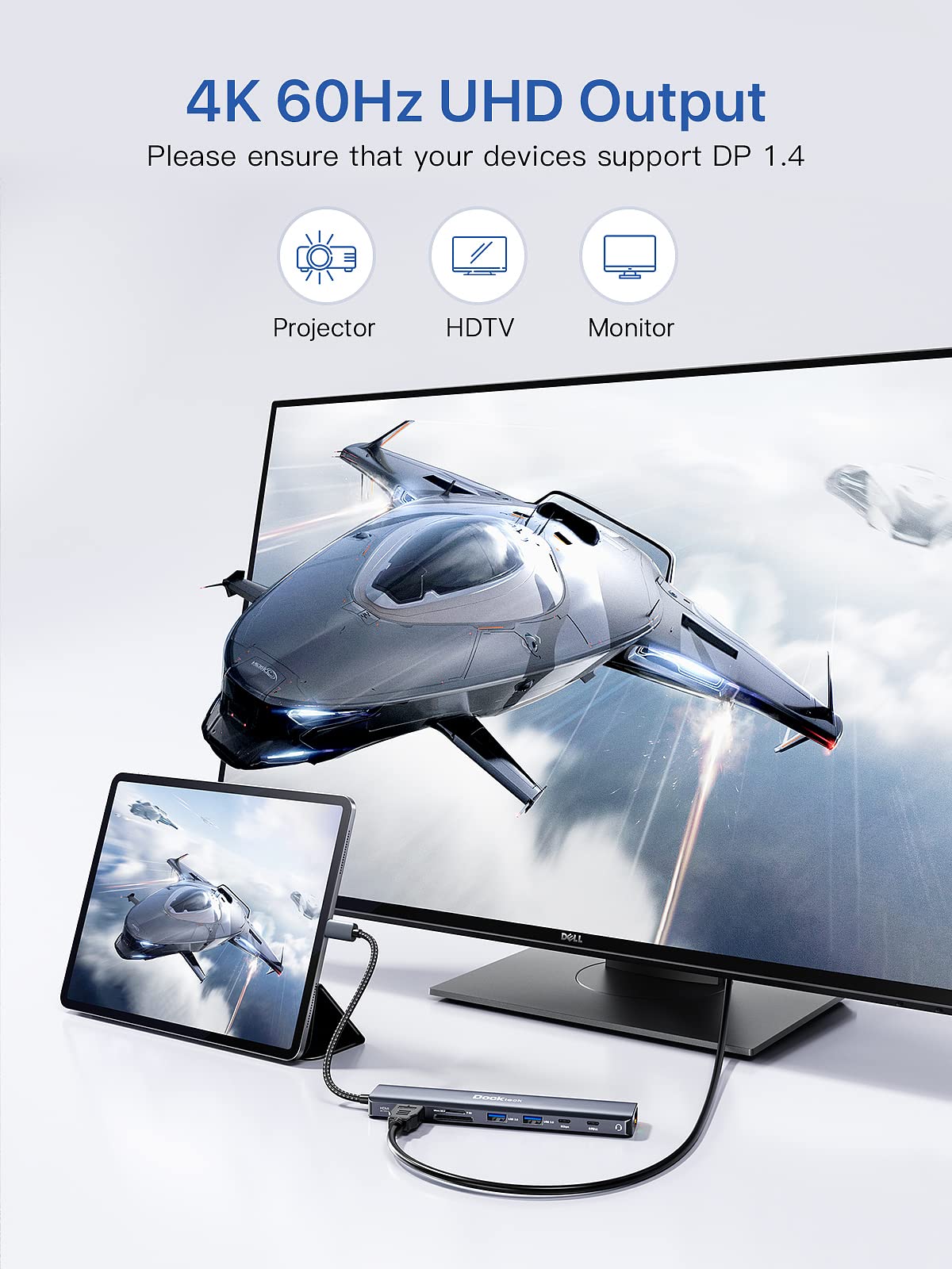 Usb C Hub, 9 In 1 Dockteck Usb C To Hdmi Adapter With 4K@60Hz, 1Gbps Ethernet, 100W Pd, Audio, Usb C And 2 Usb A 5 Gbps Data Por