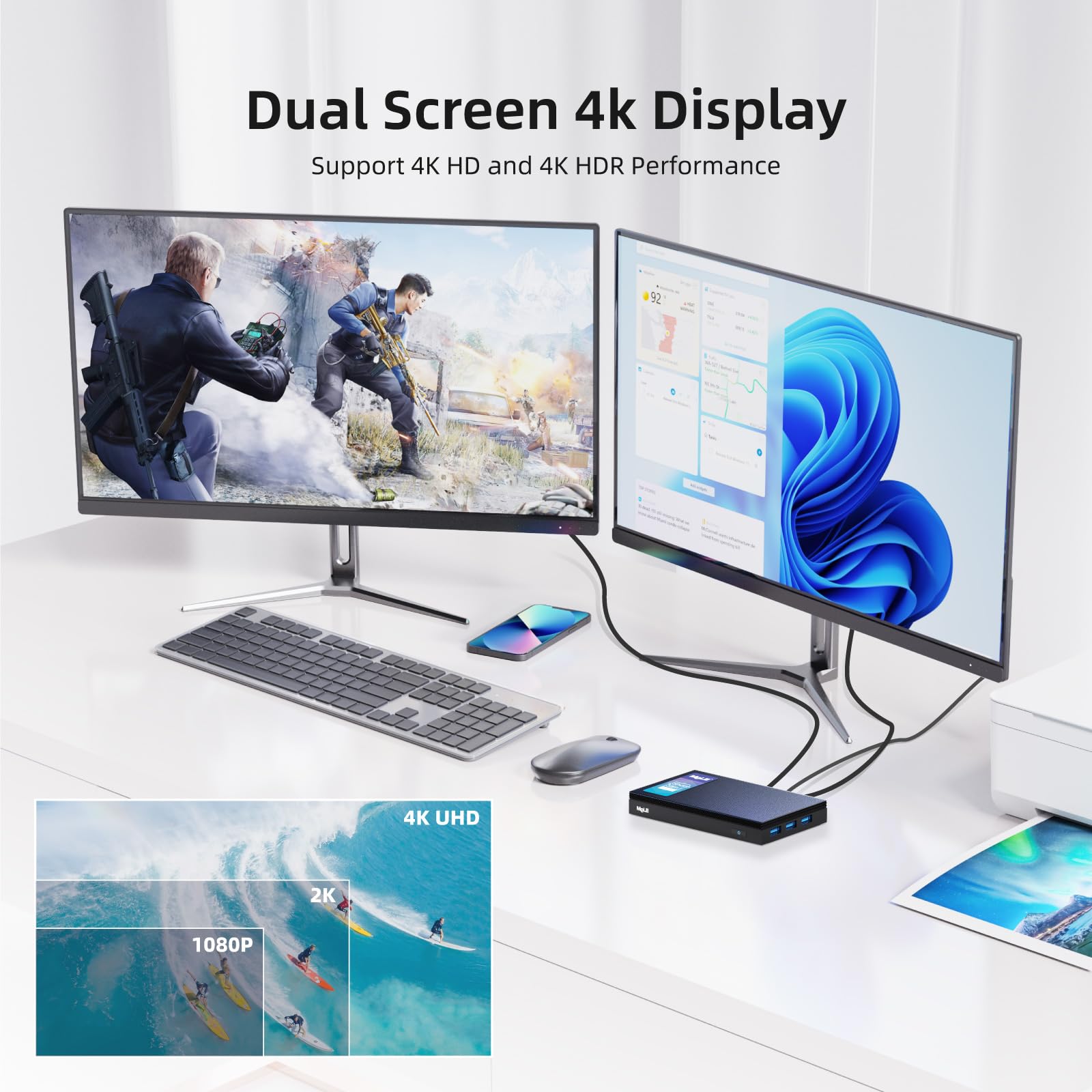 Mele Quieter3Q Fanless Mini Pc Celeron N5105 8Gb 128Gb, Micro Desktop Computer Windows 11 Pro Dual Hdmi Usb3.2 Wifi 5 Bt5.1 Ethe