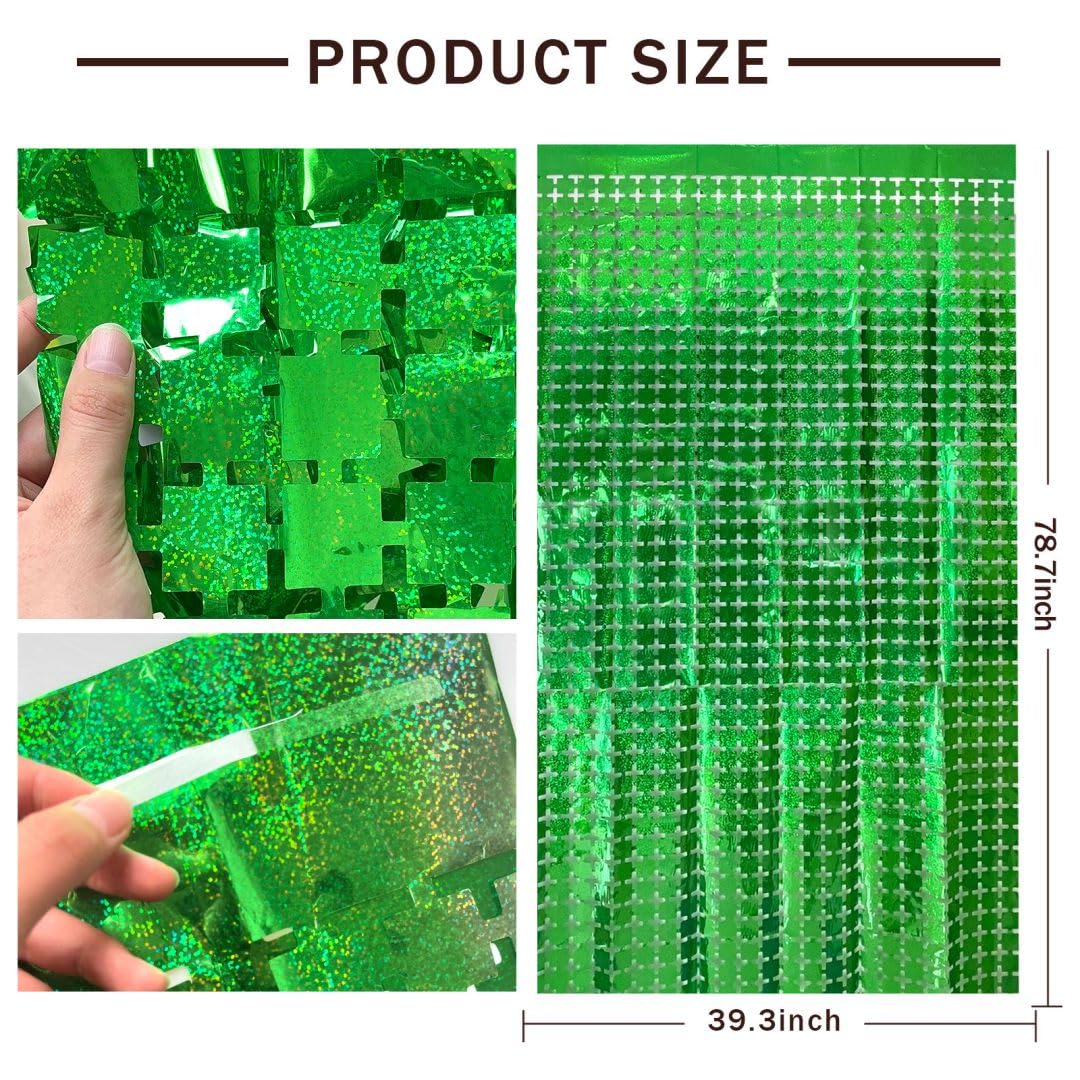 Square Tinsel Curtain Party Backdrop   5Pcs Glitter Foil Fringe Curtain Party Decor Green Photo Booth Backdrop Streamers For Hal