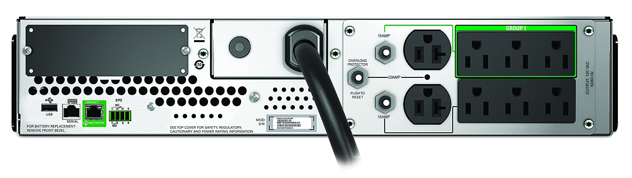 Apc 2200Va Smart Ups With Smartconnect, Smt2200Rm2Uc Rack Mount Ups Battery Backup, Sinewave, Avr, 120V, Line Interactive Uninte