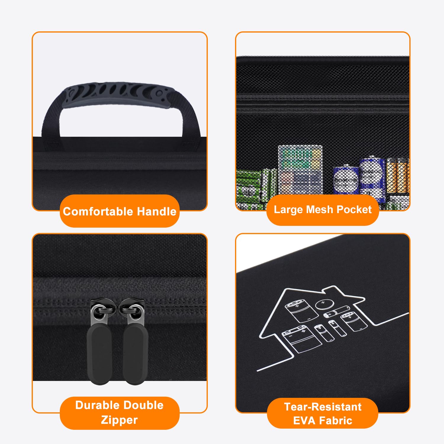 Hesplus Hard Battery Organizer Storage Box, Carrying Case Bag Containers Holder Holds 210+ Aa Aaa C D 9V 3V Lithium Lr44 Cr2 Cr1