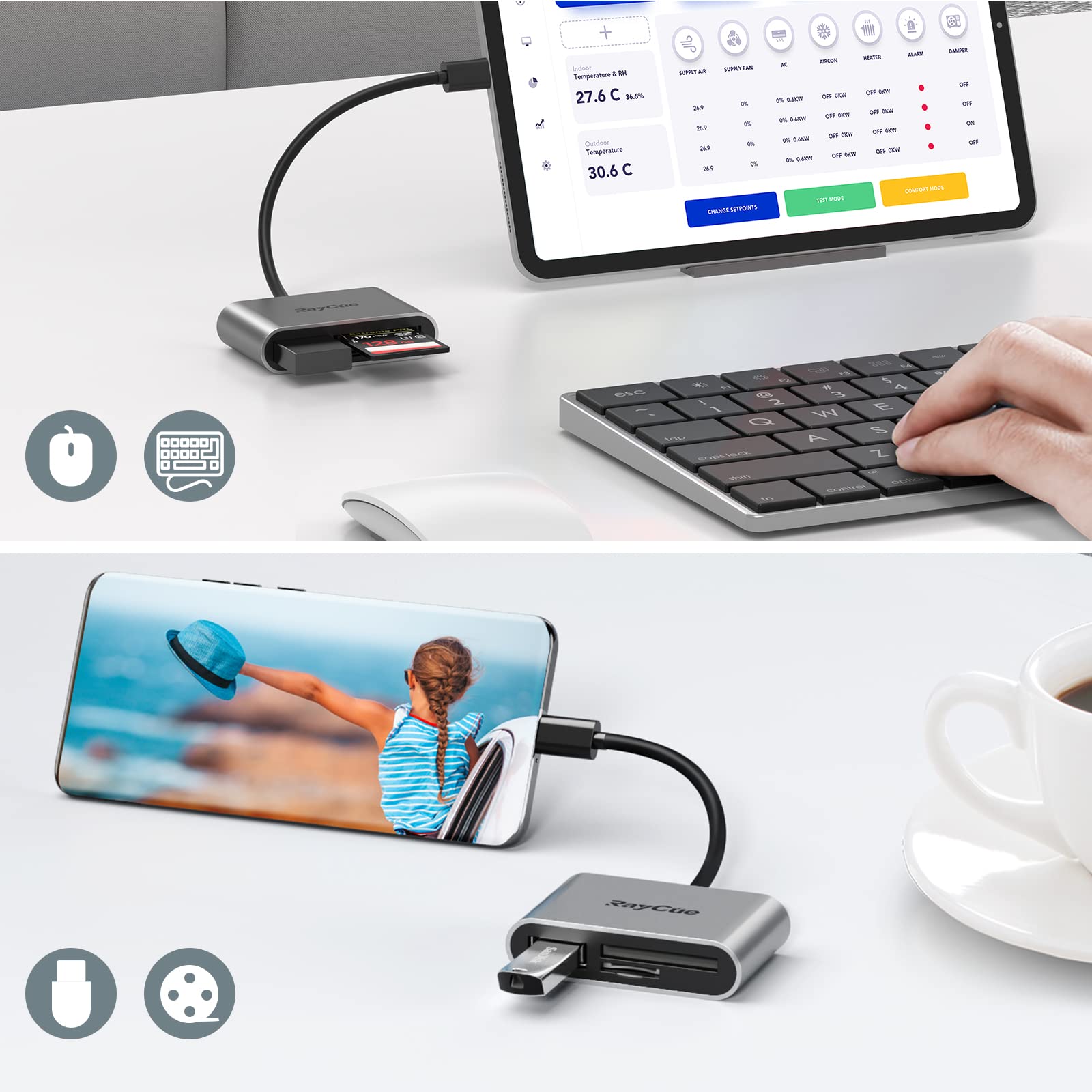 Raycue Usb C Sd Card Reader Adapter, Type C Micro Sd Tf Card Reader Adapter, 3 In 1 Usb C To Usb Camera Memory Card Reader Adapt