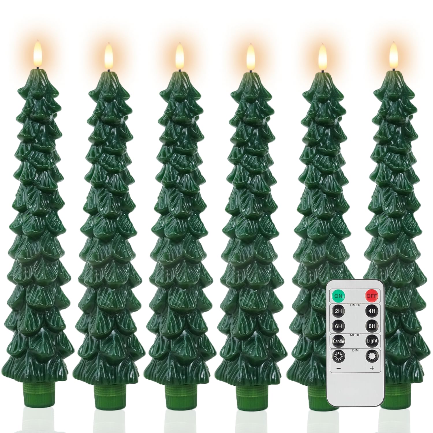 MAITREYA 6 Pcs Christmas Tree Candles with Remote, Flameless Taper Candle Flickering,LED Candles Battery Operated with 3D Flicke
