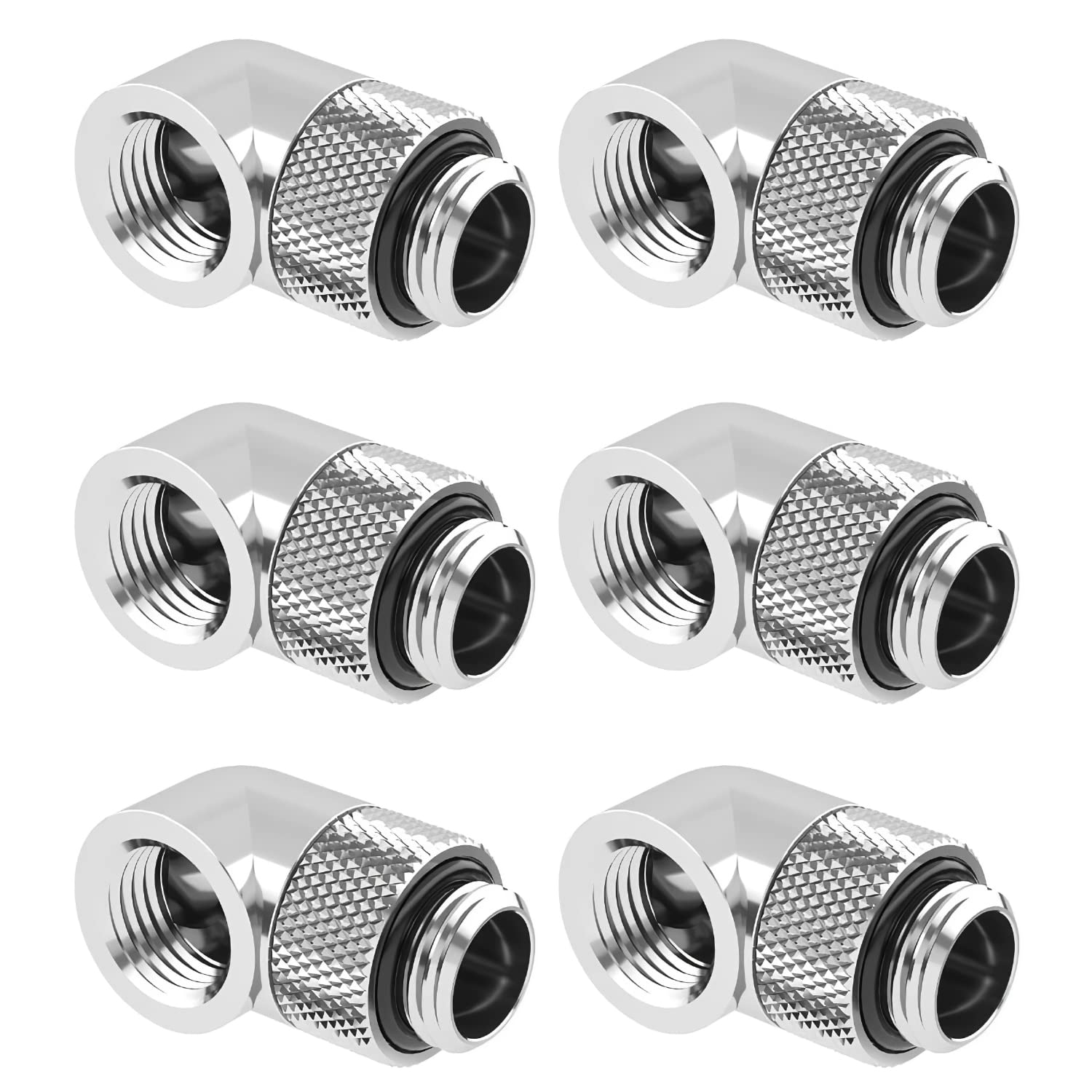 Dracaena 6 Pack G1/4'' Thread Male To Female Extender Fitting, 90 Rotary Fitting Adapter Connector For Computer Water Cooling Sy