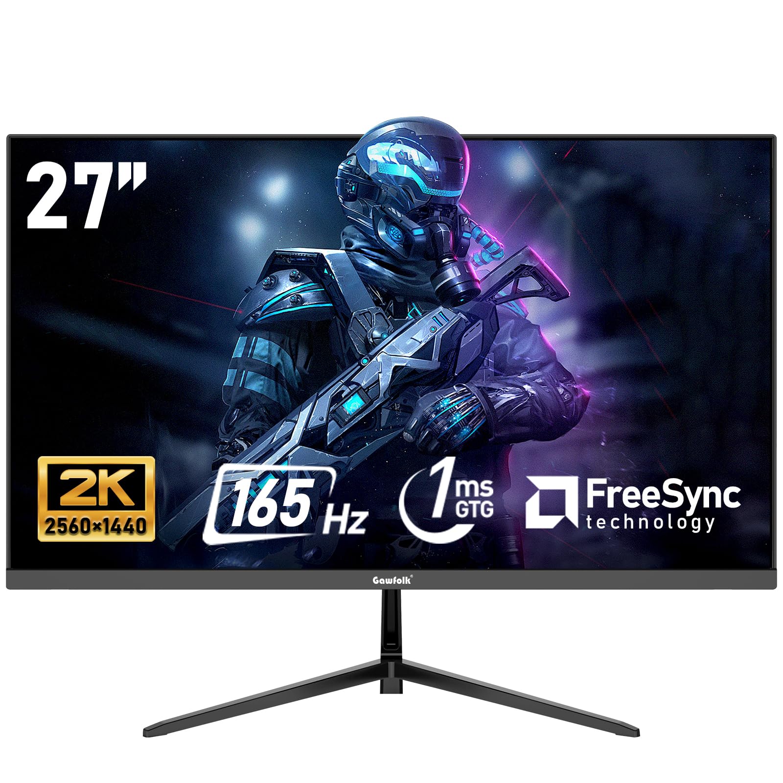 Gawfolk 27 Inch 2K Qhd(2560?440) Pc Screen, 165Hz Gaming Monitor, 1Ms Without Bezel, Freesync,98% Srgb, 178?Wide Viewing Angle,