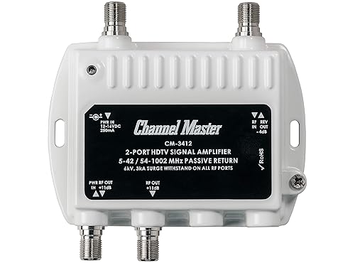 Channel Master Ultra Mini 2 Tv Antenna Amplifier, Tv Antenna Signal Booster With 2 Outputs For Connecting Antenna Or Cable Tv To Multiple Televisions (Cm 3412),Silver