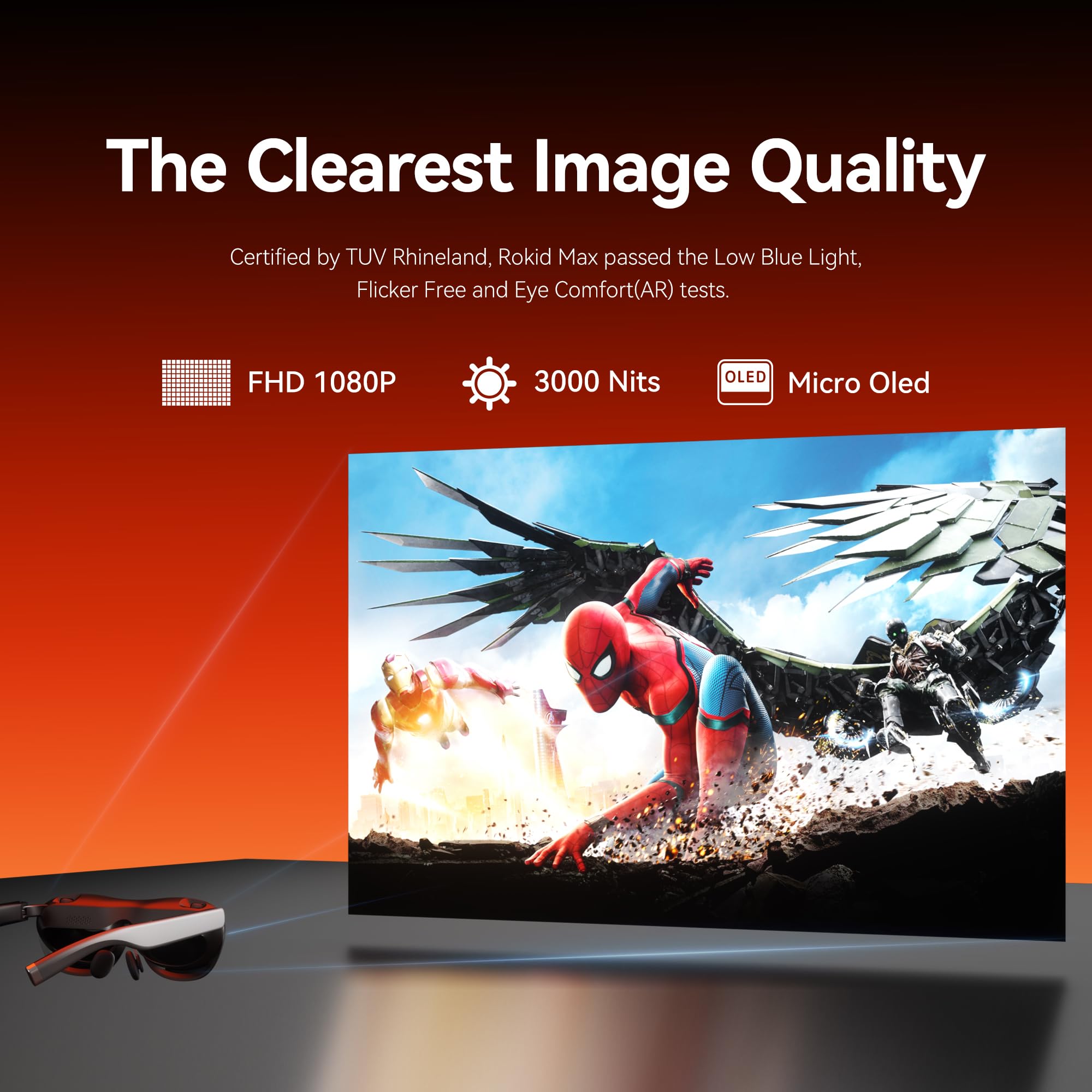 Rokid Max 2 Ar Glasses Black, 215'' Micro Oled Display, 50 Fov, 600 Nits Brightness, Compatible With Smart Phone, Steam Deck, Ro