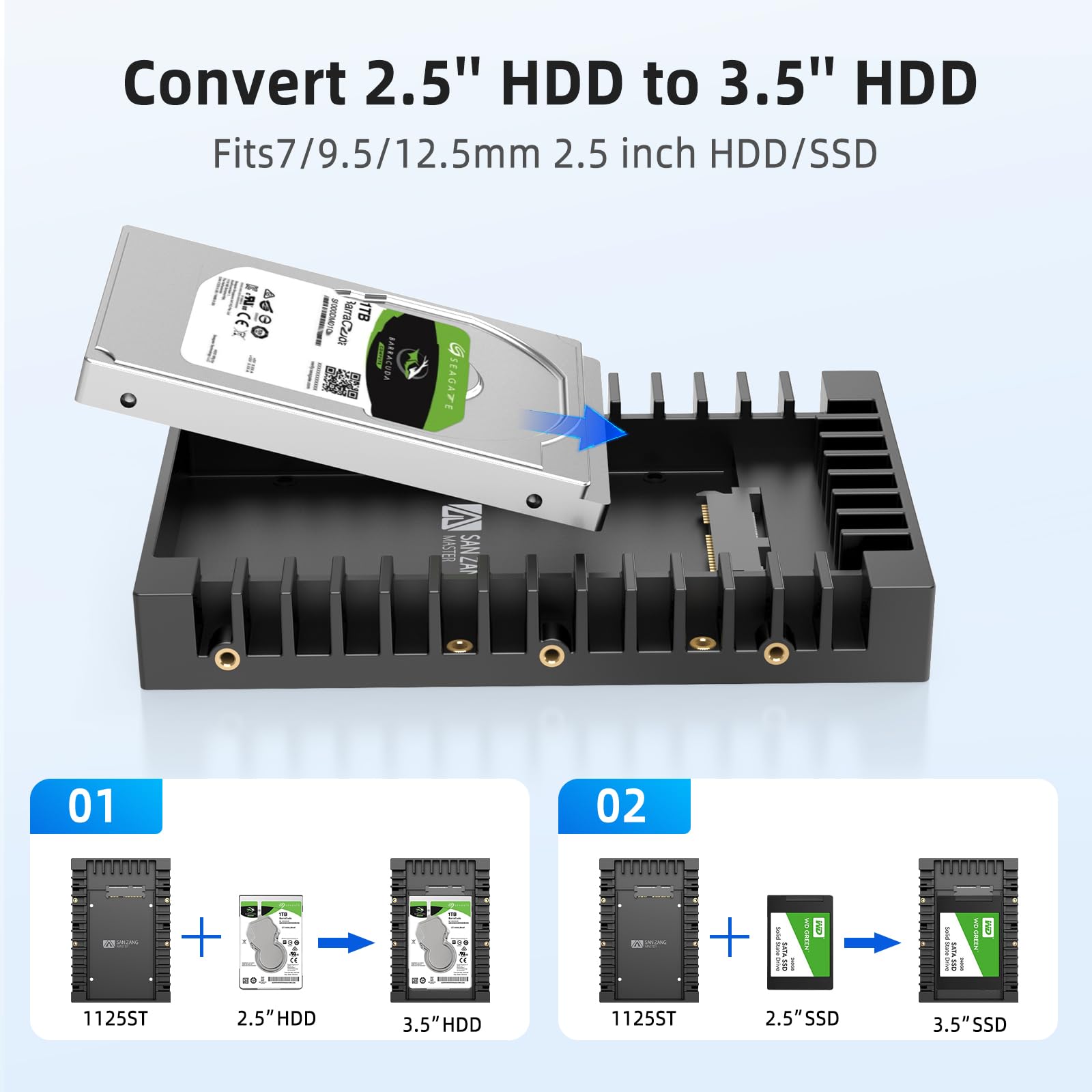 2.5 To 3.5 Hard Drive Adapter, San Zang Ssd Mounting Bracket Ssd Caddy For 7 / 9.5 / 12.5Mm 2.5 Inches Hdd / Ssd With Sata Iii I
