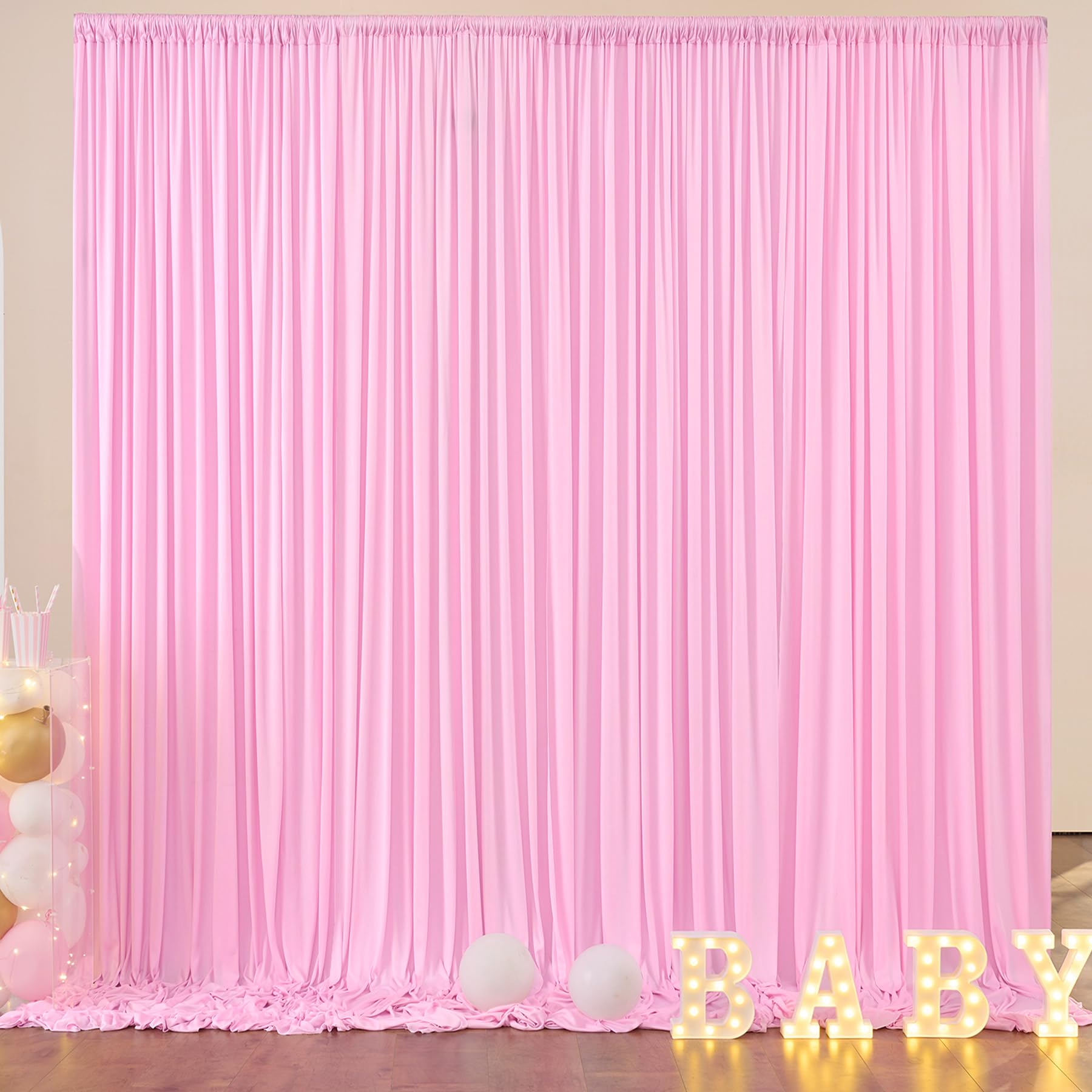 10ft x 8ft Wrinkle Free Pink Backdrop Curtain Drapes, Thick Polyester Baby Pink Backdrop for Girls Birthday Wedding Party Backgr