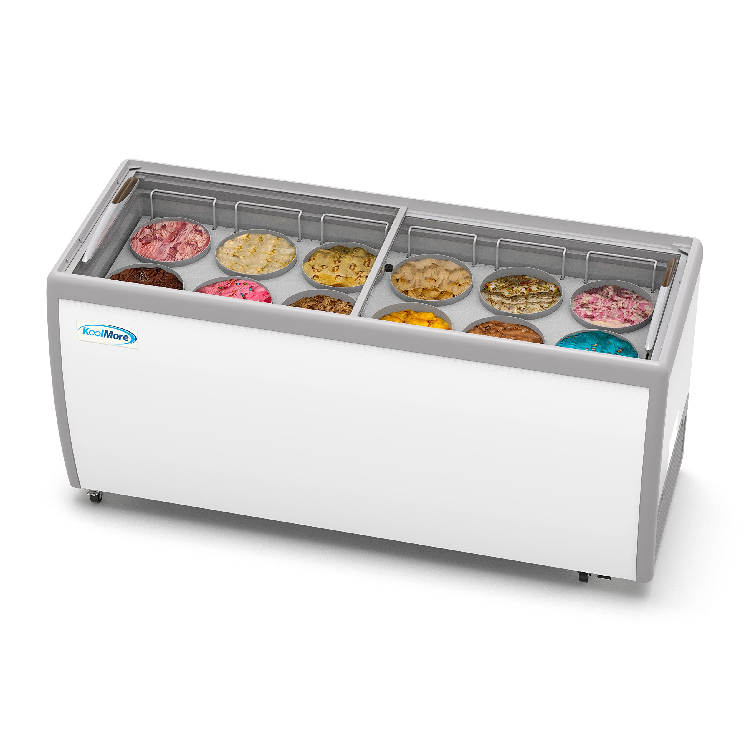 Koolmore 70 inch Commercial Ice Cream Dipping Cabinet Display Case, 12 Large Displayed Tubs, 10 Storing Tube, Sliding Glass Door