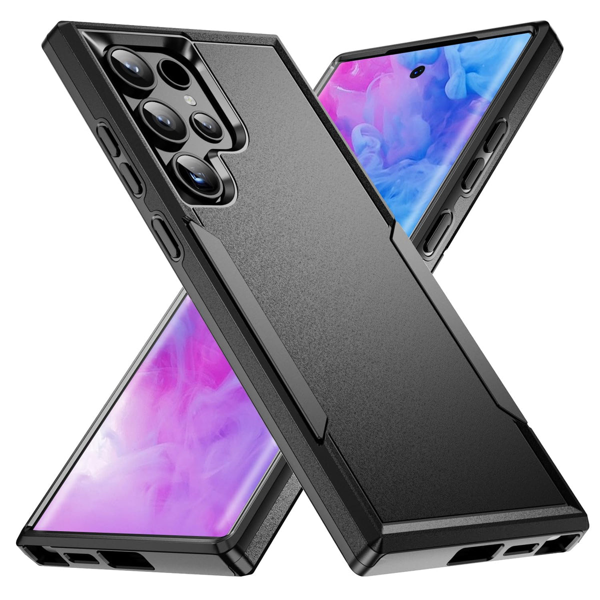 Hsefo Designed For Samsung Galaxy S24 Ultra Case, Black Dual Layer, Heavy Duty Shockproof Tough Rugged Protective Cover For Gala