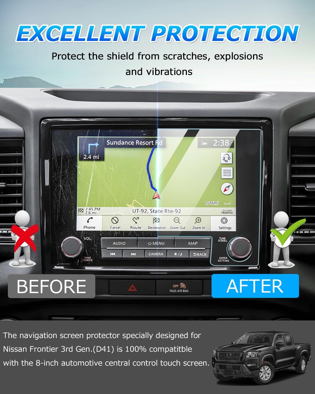 Autorder 2Pcs Screen Protector For Nissan Frontier 2022 2023 2024 2025 Accessories 9 Inch Tempered Glass 9H Navigation Touchscre