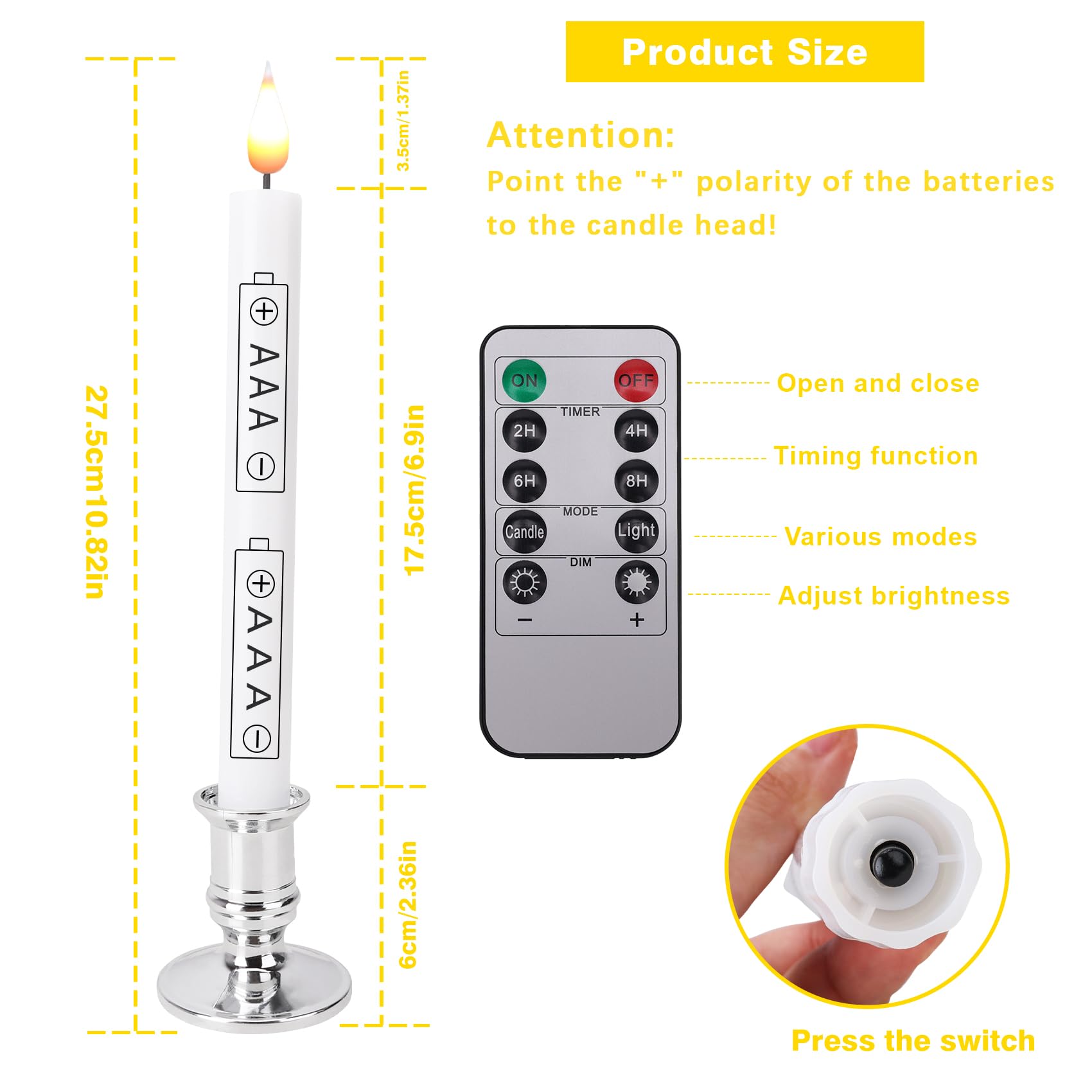Poqcct Led Flameless Window Candles With Remote Timer 10 Pcs Battery Operated Flickering Taper Candle Lights With Removable Sliv