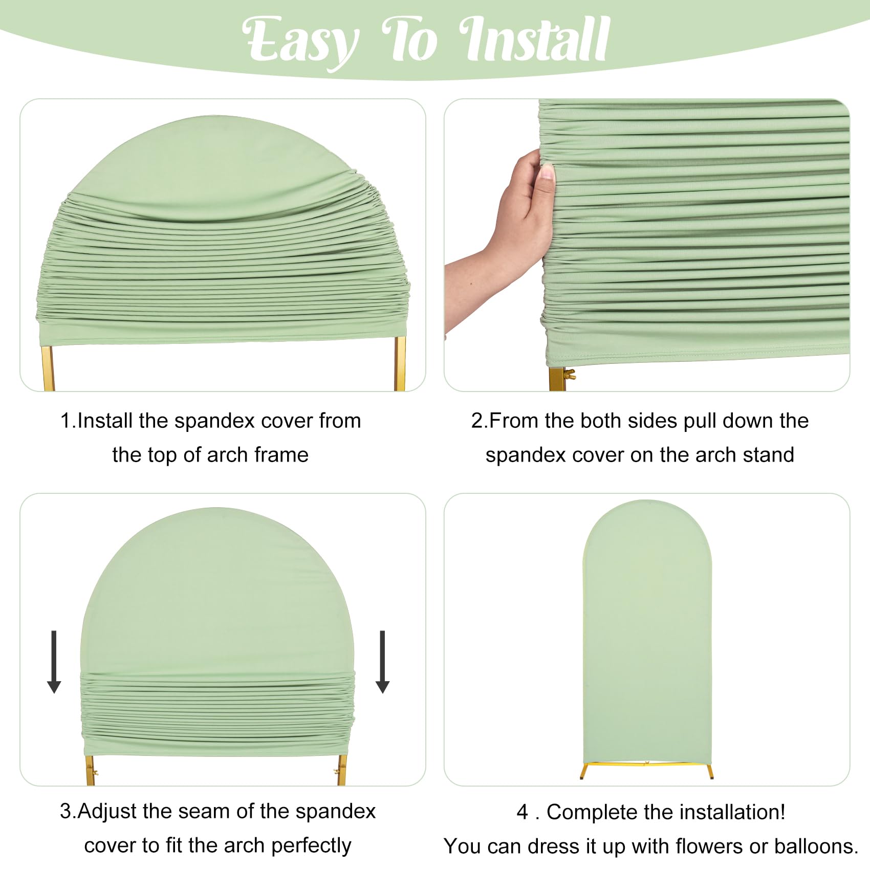 Wedding Arch Cover 7.2Ft Sage Green Spandex Fitted Arch Cover Round Top Stand Covers Double Side Stretchy Chiara Cover Backdrop