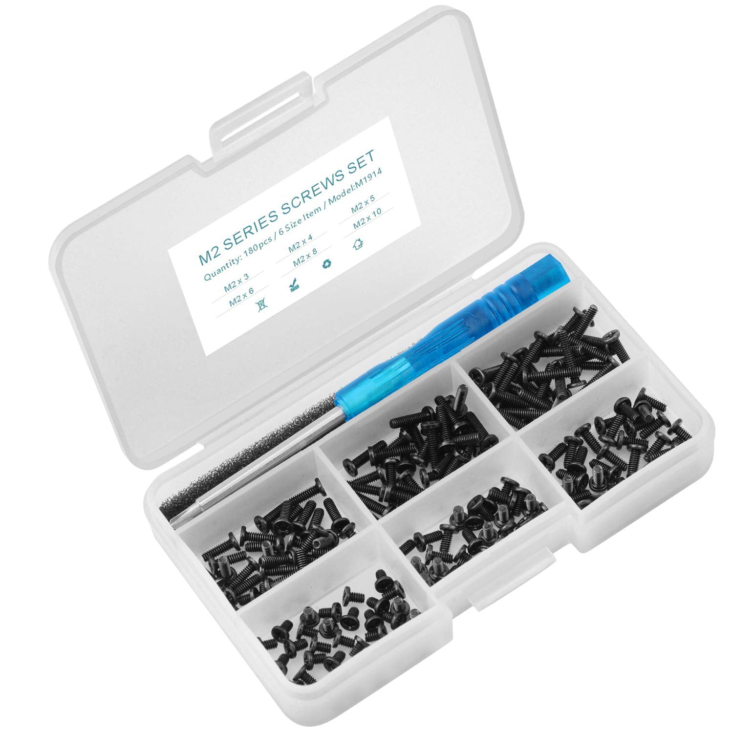 180Pcs M2.0 Series Laptop Screws Notebook Screws Set Kit For Laptop Notebook And Ssd Hdd Dvd-Rw, M2 X 3Mm/4Mm/5Mm/6Mm/8Mm/10Mm,6