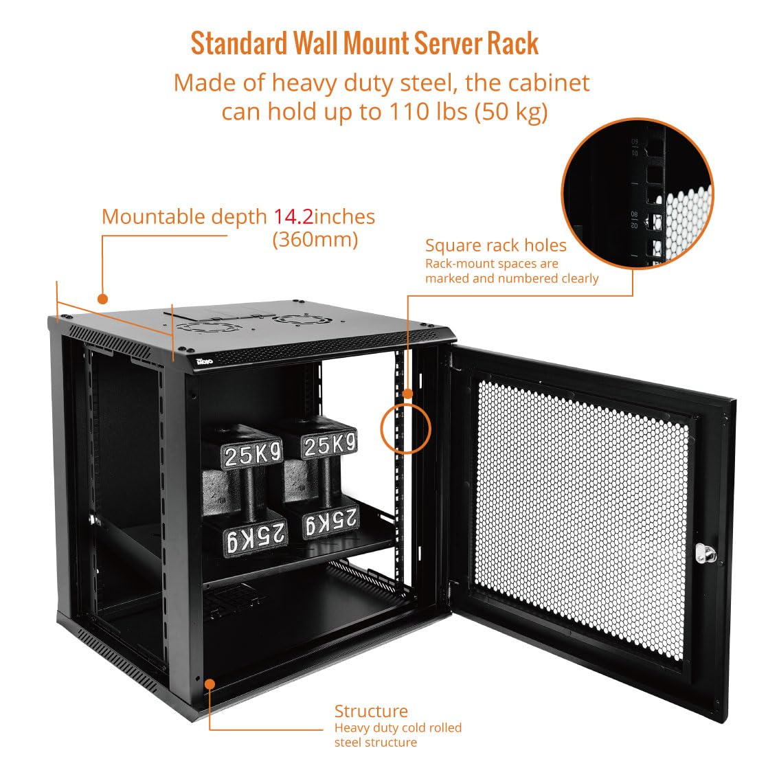 Tecmojo 12U Wall Mount Rack Network Cabinet For 19    It Equipment,With Lockable Mesh Door And Removable Side Panels,Cooling Fan