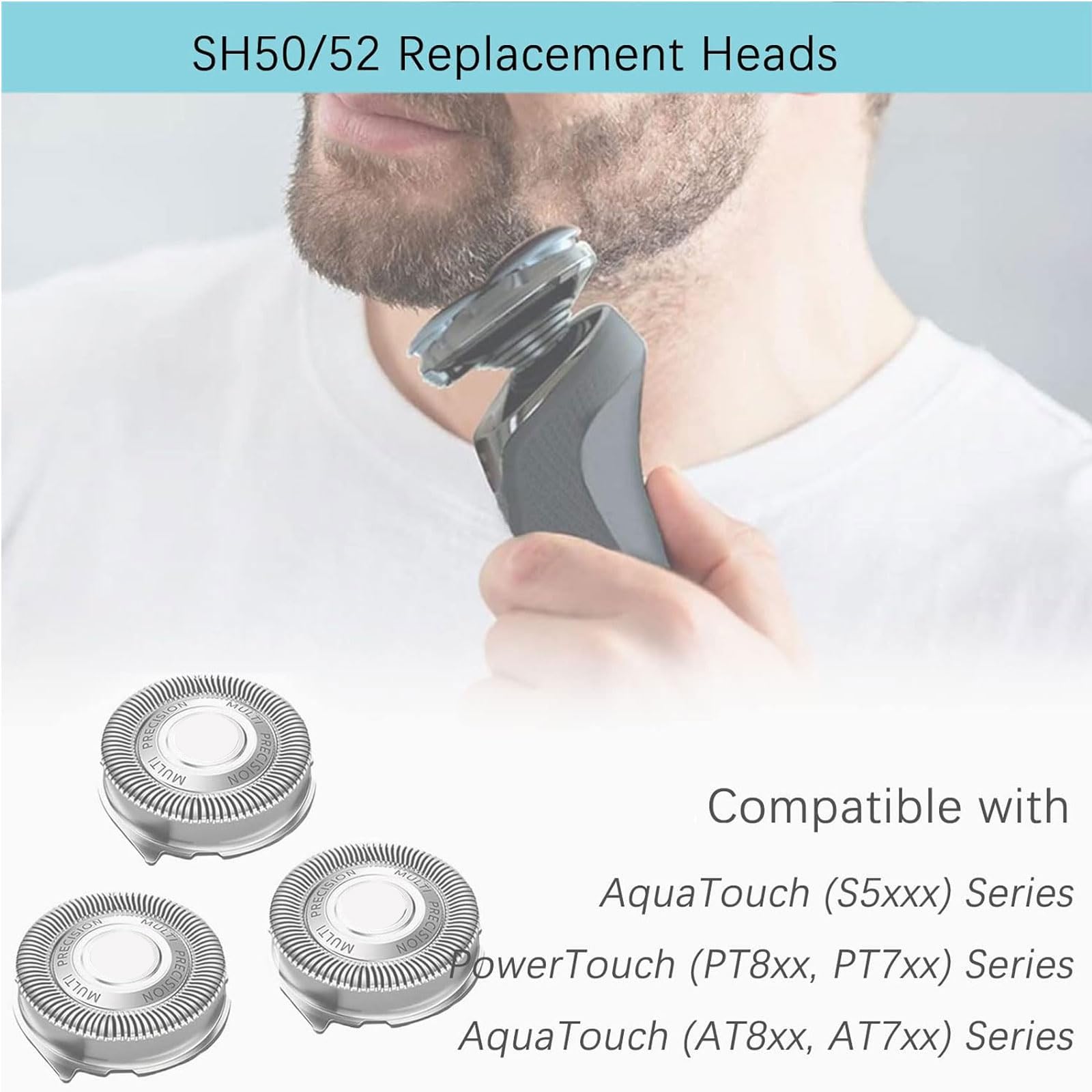 Sh50 Replacement Heads Fit For Philips Norelco Series 5000 Electric Shaver, Razor Blades Phillips (S5Xxx), Aquatouch Powertouch