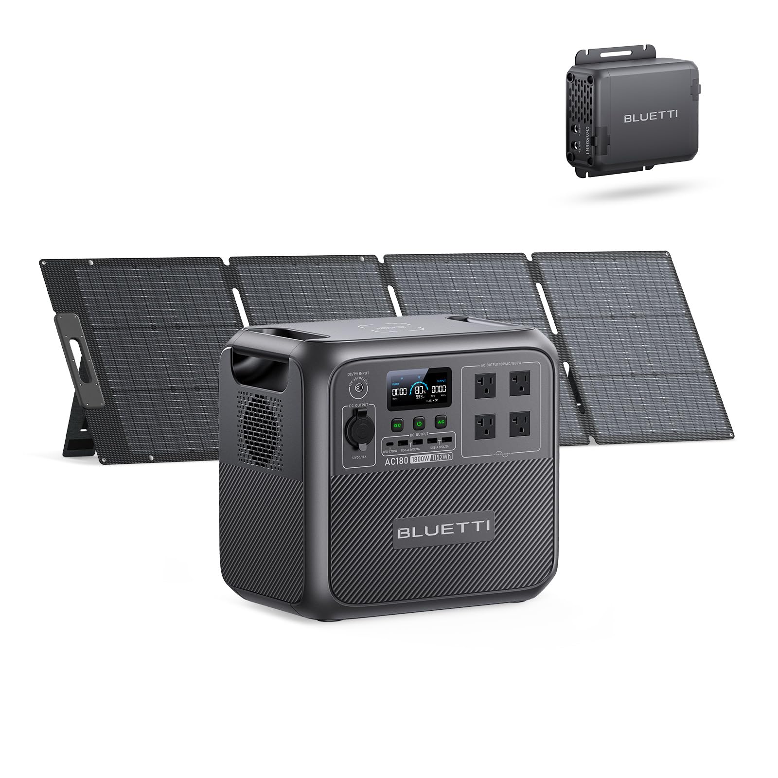 Bluetti Solar Generator Ac180 With 200W Panel & Charger 1 (Ship Separately), 1152Wh Lfp Portable Power Station With W/4 1800W Ac