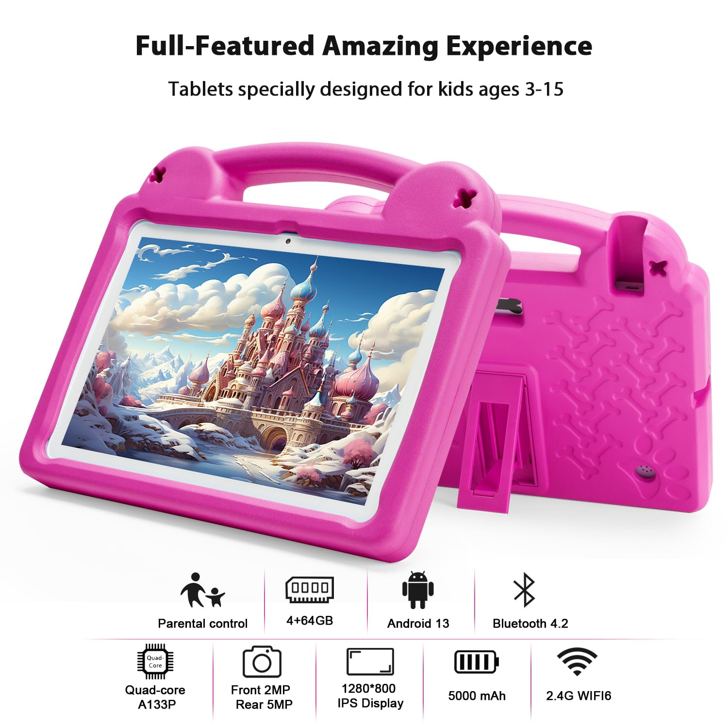 Kids Tablet   10 Inch Android 13 Kids Tablet, 4Gb Ram 64Gb Rom, Ips Hd 1280X800 Toddler Tablet,Wifi 6, 2.0Mp + 5.0 Mp, Gms, Pare