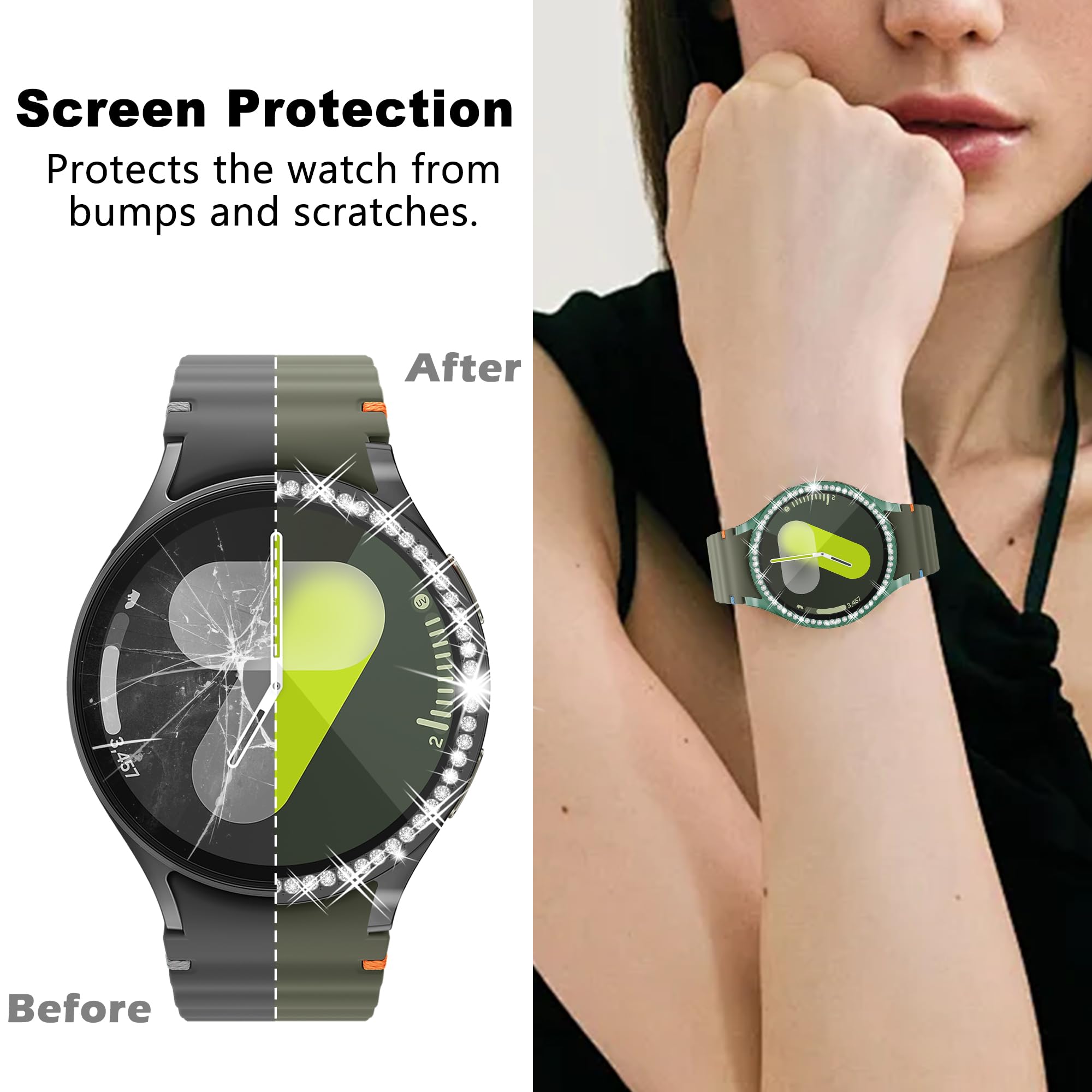 [6 Pack] Yuvike Bling Watch Screen Protector For Samsung Galaxy Watch7 44Mm, Glitter Case Tpu Soft Cover Full Protection With Sp