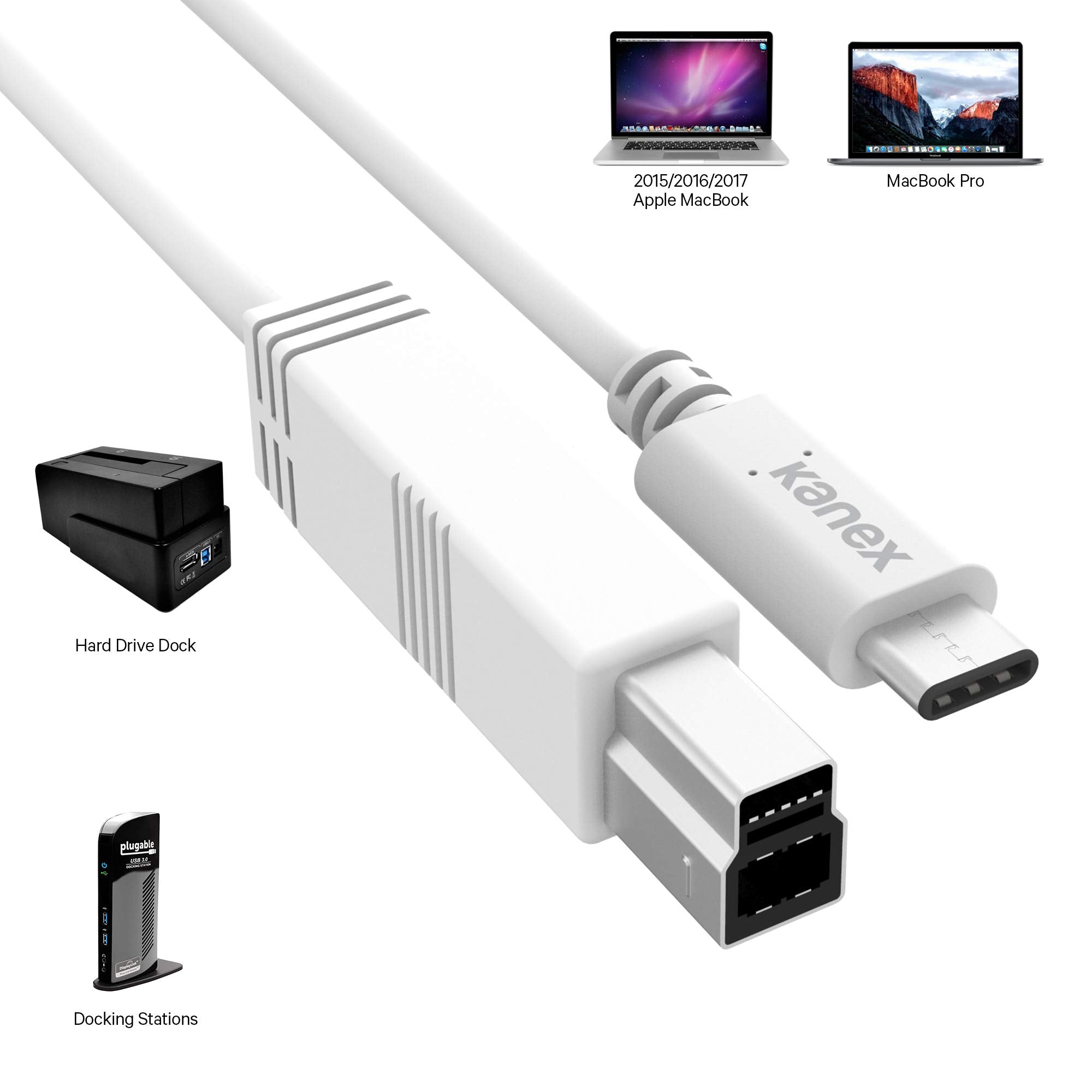 Kanex Usb-C To Standard-B Usb 3.0 Cable 4 Feet (1.2 Meters)-White