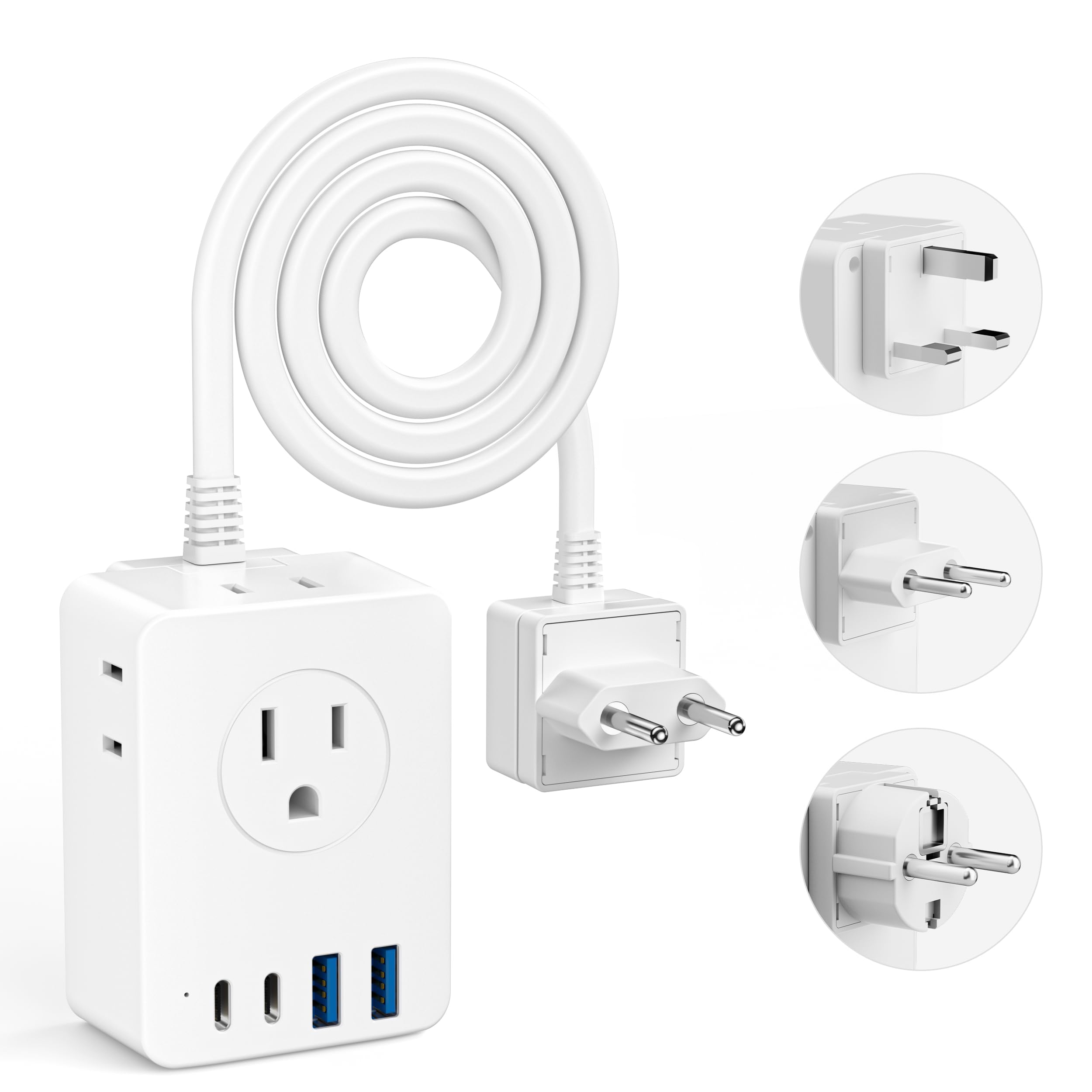 Kakyanill European Travel Plug Adapter Kit, 5Ft Detachable Extension Cord With Type C/G/E/F Plug, 4 Ac Outlets, 20W Usb C Power