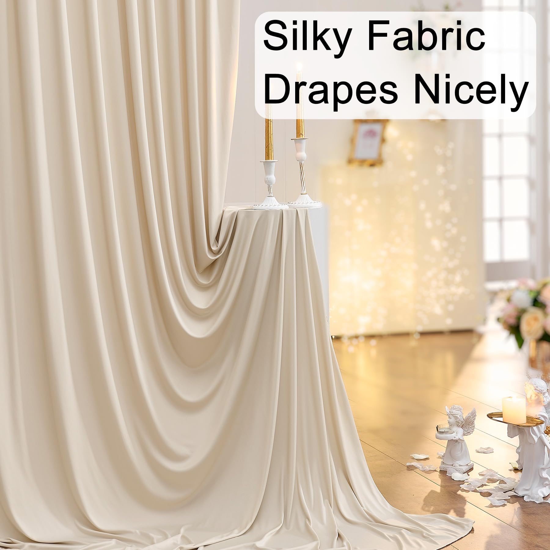 10Ft X 8Ft Wrinkle Free Beige Backdrop Curtains For Parties, Thick Fabric Photo Backdrop Drapes For Weddings Photography Birthda