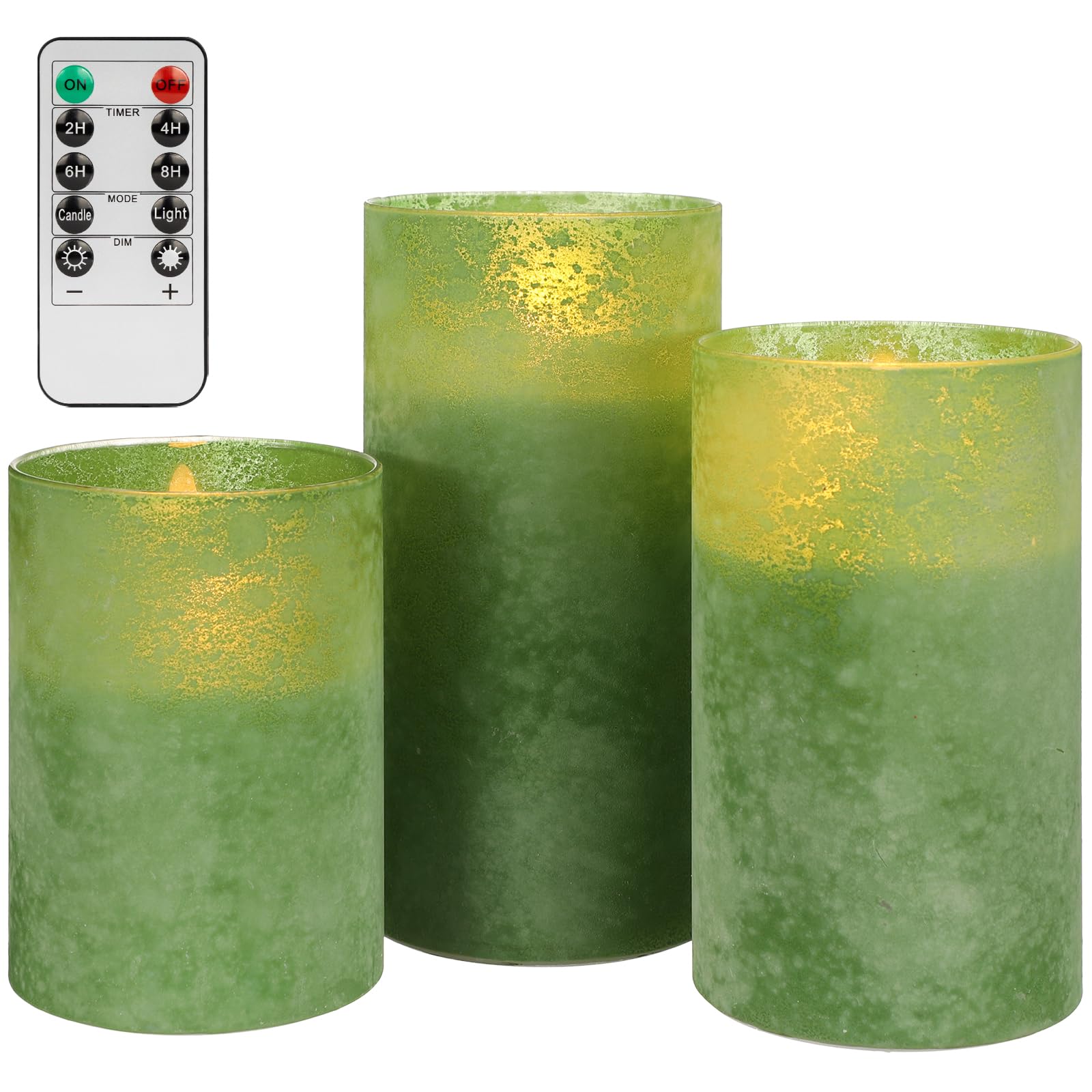 Mingfuxin Green Flameless Candles, Flickering Battery Operated Candles, Led Pillar Indoor Candle With Remote & Timer For Bedroom