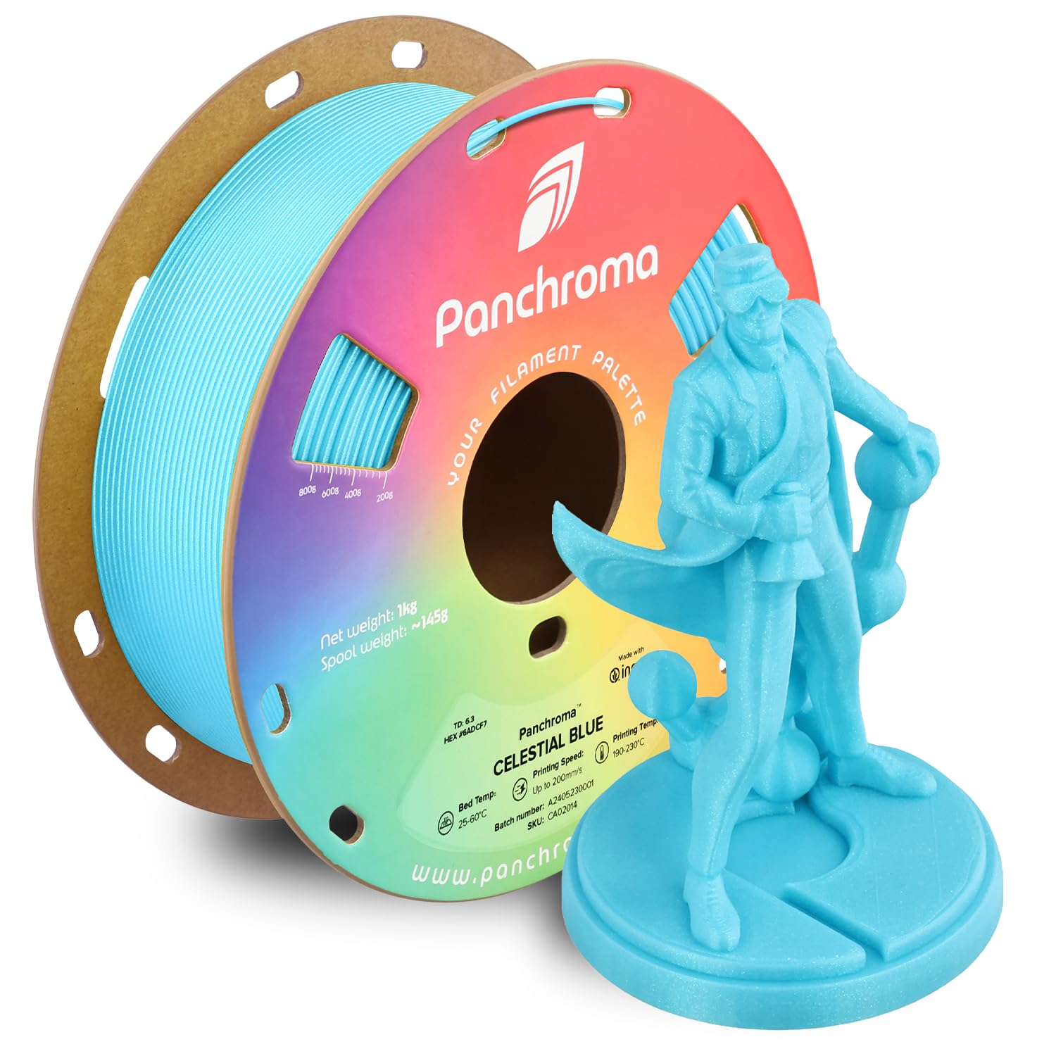 Polymaker Panchroma Celestial PLA Filament, Celestial Blue 1.75mm 3D Printing Filament, Shiny Glittering 3D Printer PLA Filament