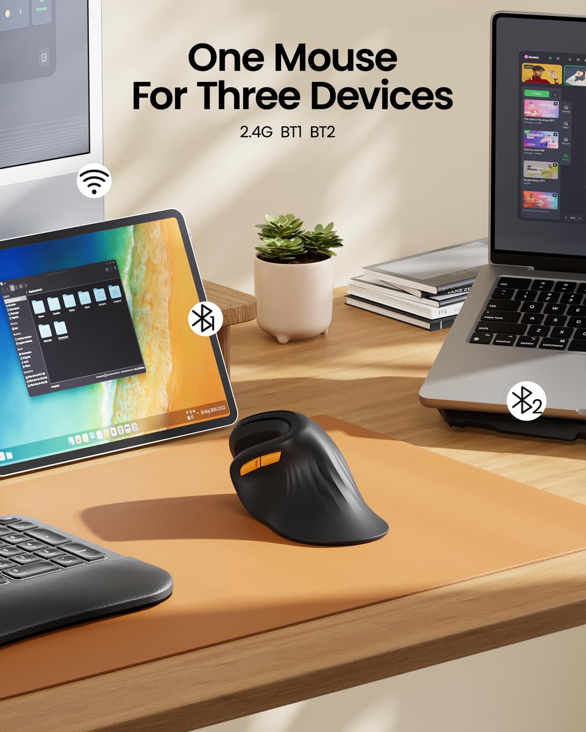 Protoarc Ergonomic Vertical Mouse, Em11 Nl Bluetooth Mouse Wireless, Ergo Mouse With 3 Multi Device For Pc/Notebook/Laptop, Usb