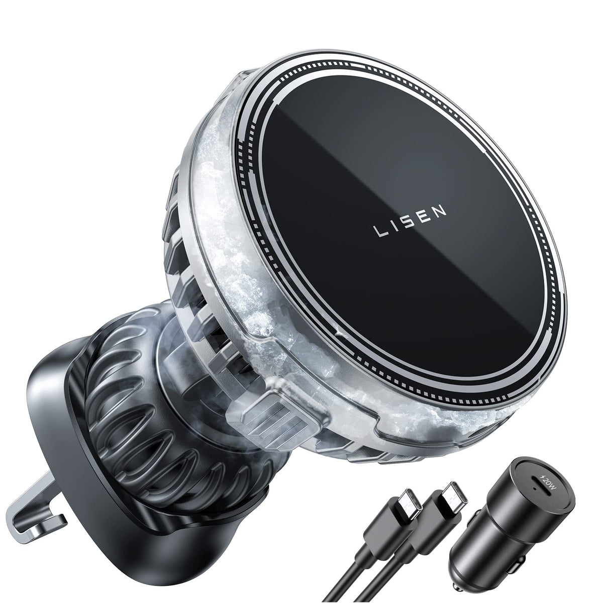 Lisen For 15W Fan Magsafe Car Mount Charger - [Fastest Cooling Charger] Magnetic Phone Wireless Charging Mount For Iphone 16/15/