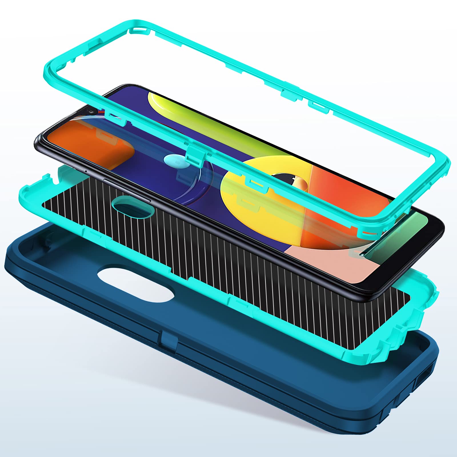 I-HONVA Samsung Galaxy A50 A50S Phone Case Shockproof 3-in-1 Full Body Protection Polycarbonate Turquoise
