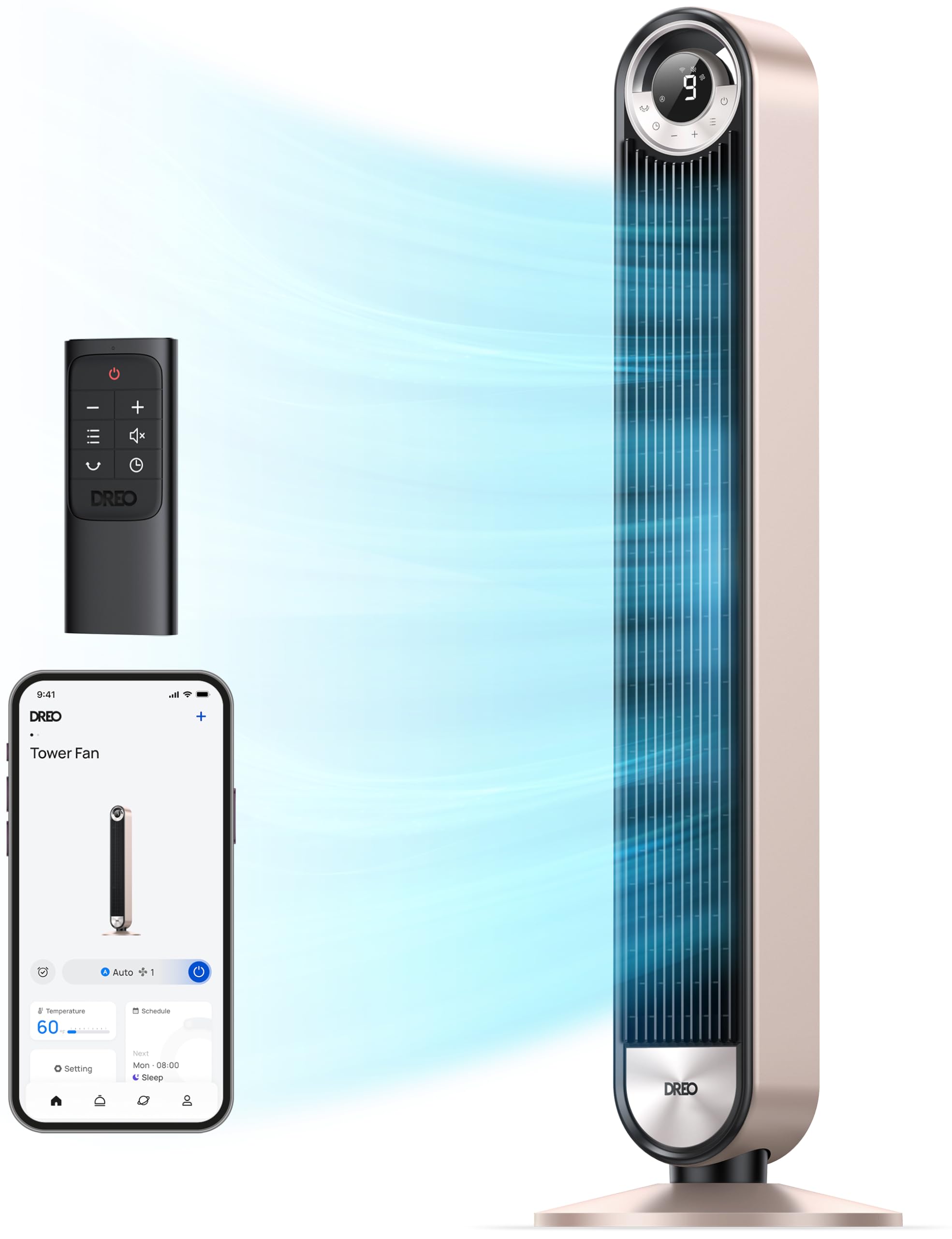 Dreo Smart Tower Fans For Home, 90 Oscillating Fan Bedroom Indoors, Voice Control Floor With 12H Timer, 42 Inch Quiet Bladeless