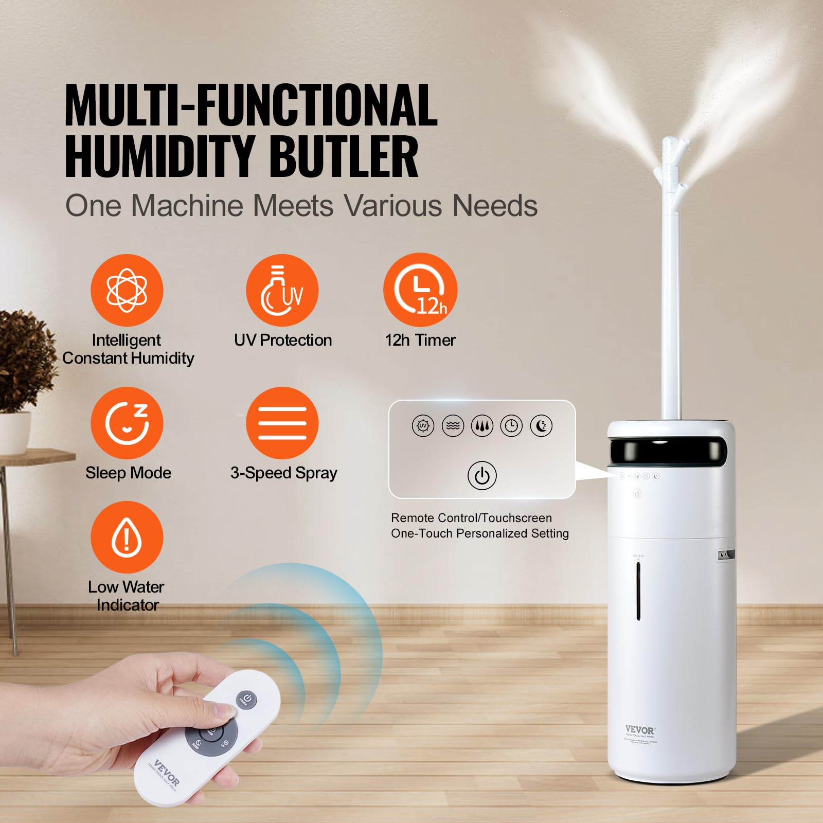 Vevor Humidifier For Home Large Room, Commercial Humidifier For Whole House 1291.7 Sq Ft, 16L Water Tank & Night Light & 12H Tim