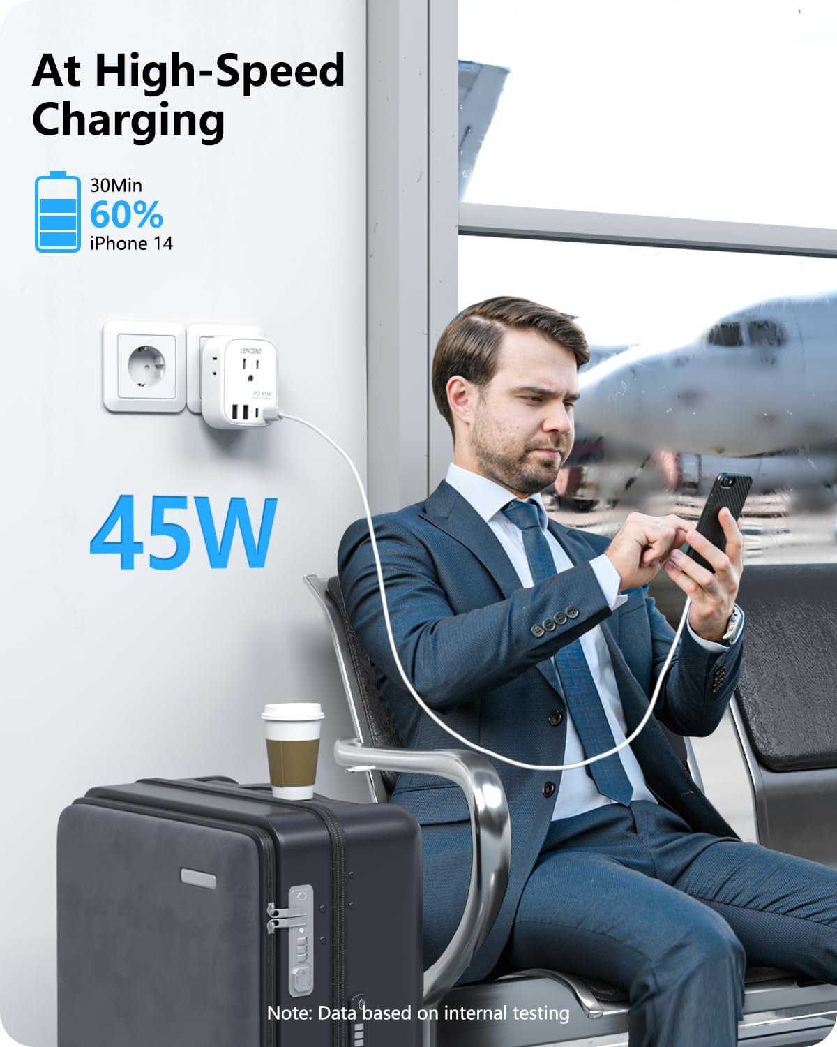 Lencent European Travel Plug Adapter, Pd 45W Type C Foldable Power Plug With 4 Outlet, Usb Fast Charger Adaptor, Travel Essentia