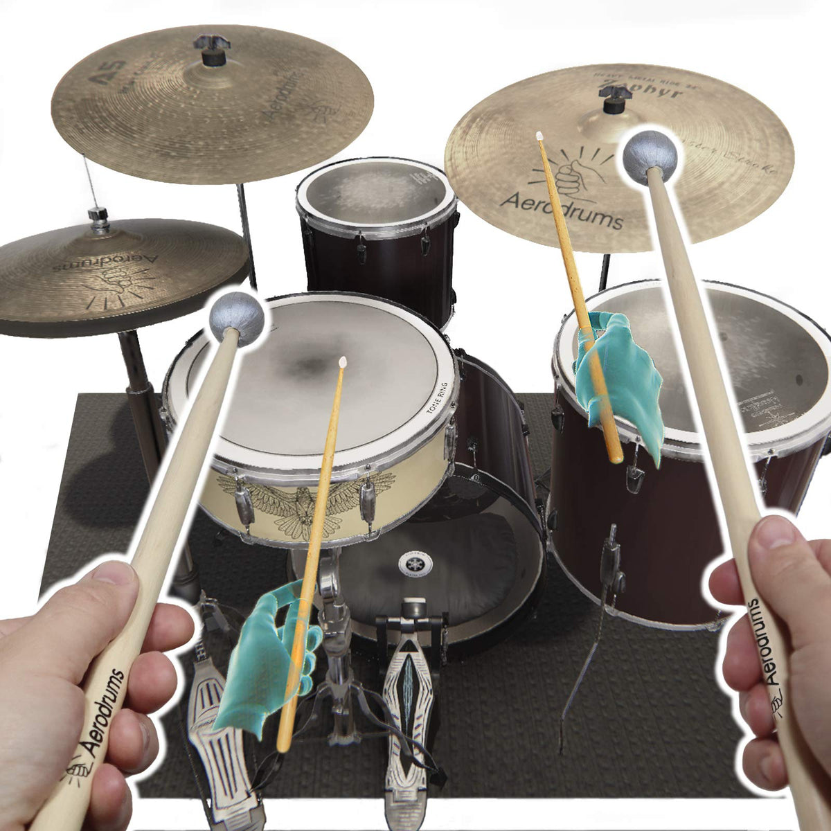 Aerodrums Portable Electronic Drum Set - Air Drum Sticks & Pedals - Practice Drum Accessory More Quiet Than Pads - Full Midi Ele