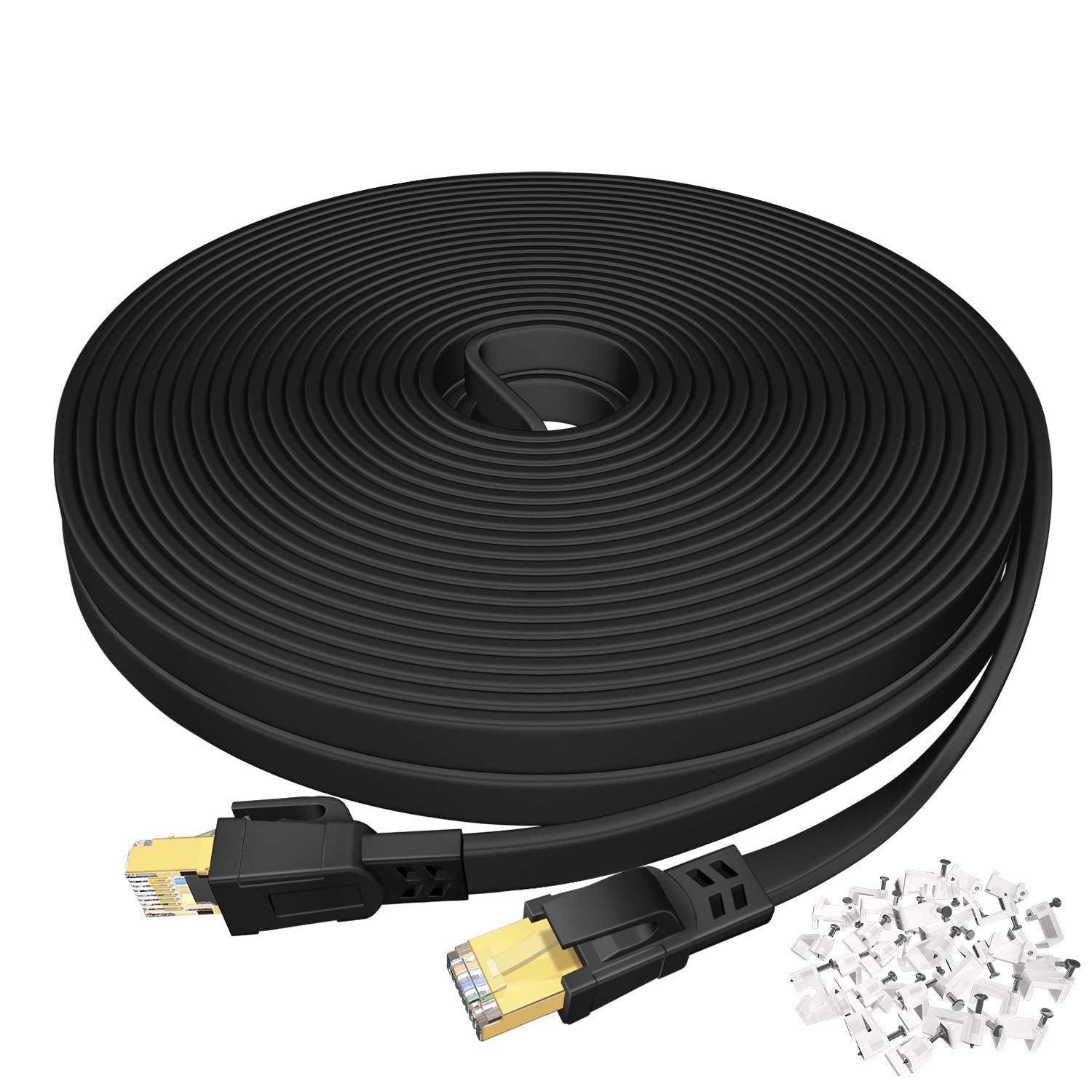 DEEGO Cat 8 Ethernet Cable 20 FT, High Speed Flat Network Cable Shielded, 40Gbps 2000MHz LAN Ethernet Cable U/FTP 30AWG with Gol
