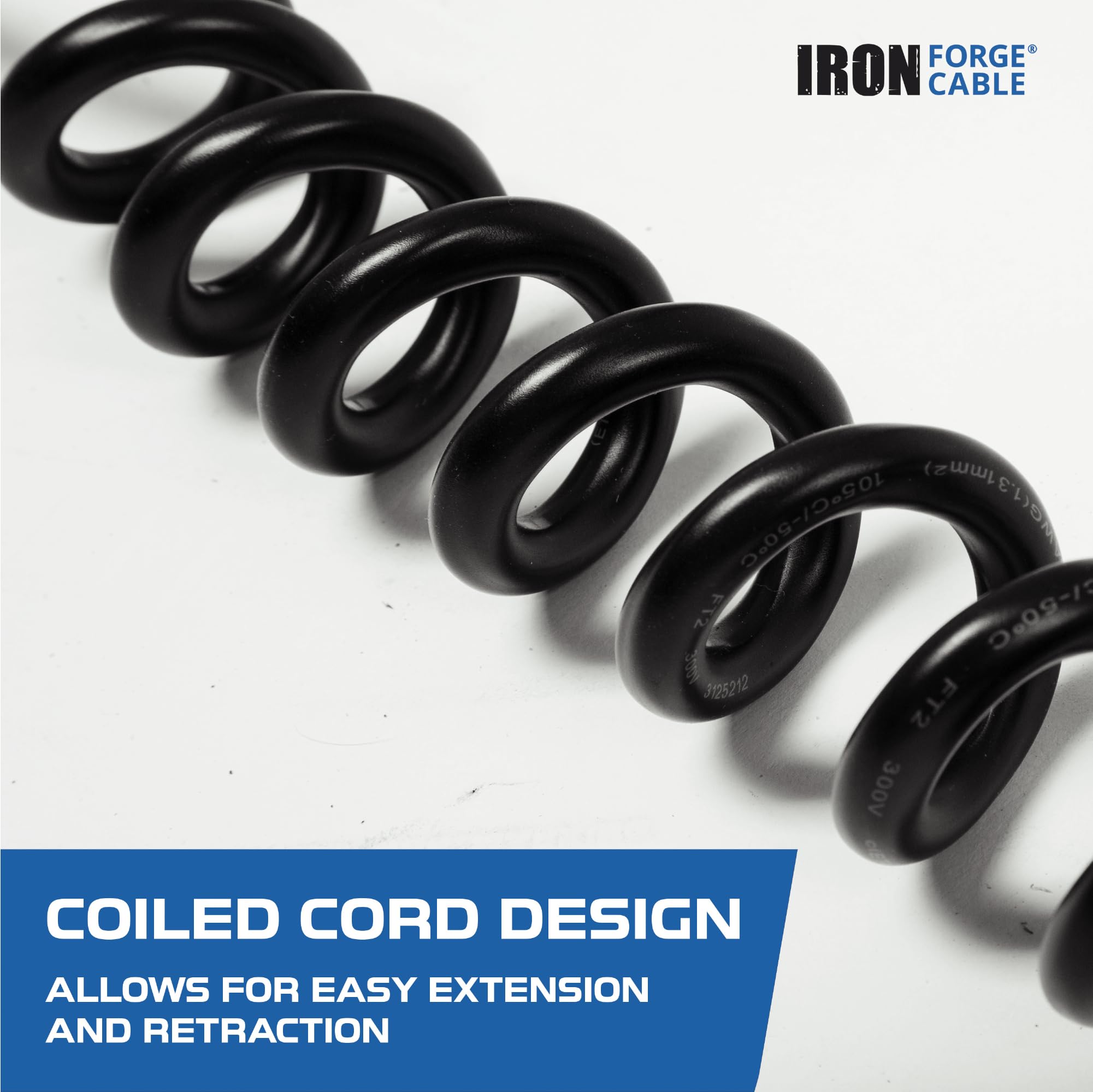 Iron Forge Cable 3 Outlet Black Outdoor Coiled Extension Cord 25 Ft, 16/3 Sjeow Oil Resistant & Flame Retardant Power Cord 13 Am