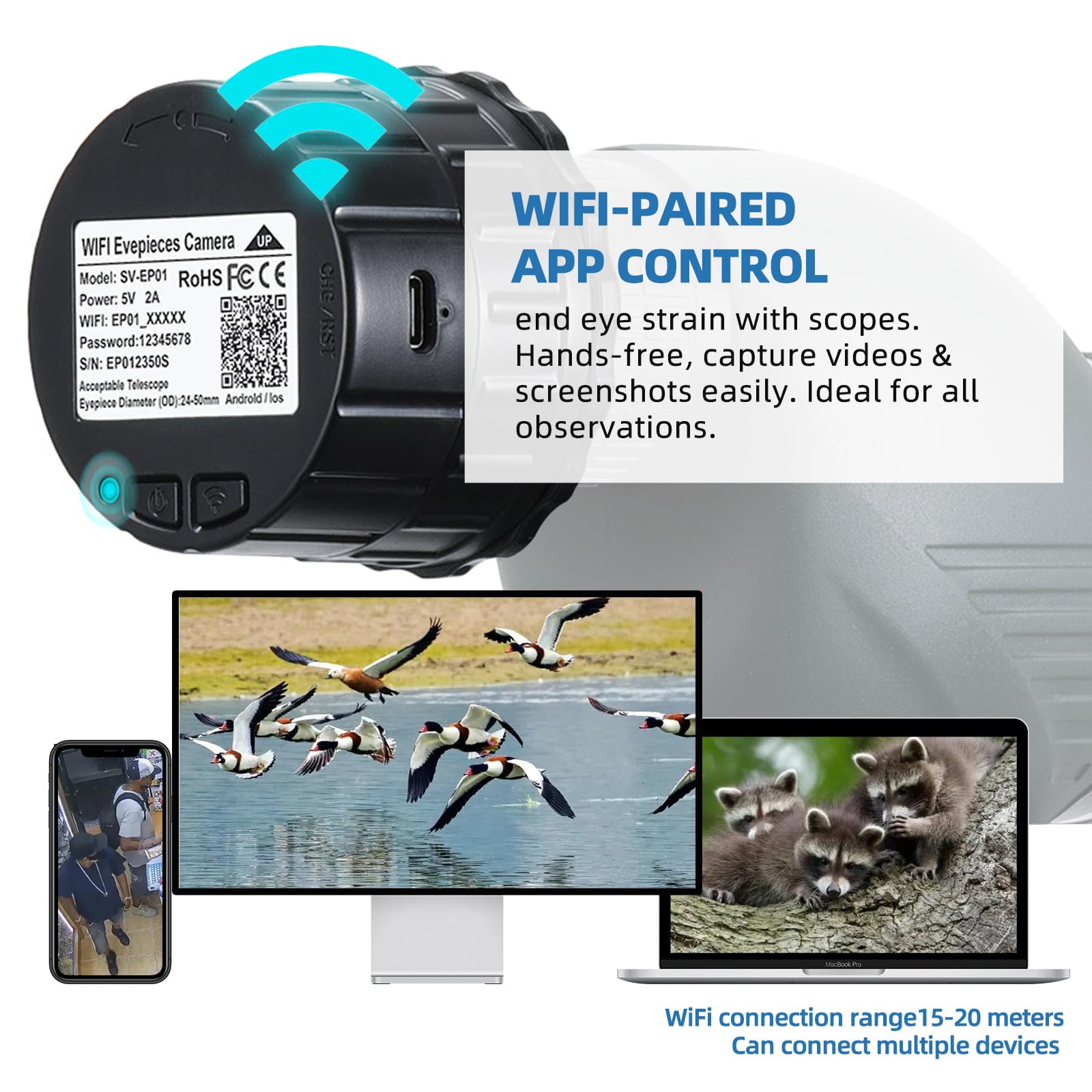 Wifi Eyepiece Telescope Camera With 2.5K Video Recording Suitable For 24Mm 50Mm Optical Telescope Microscope And Monocular Binoc