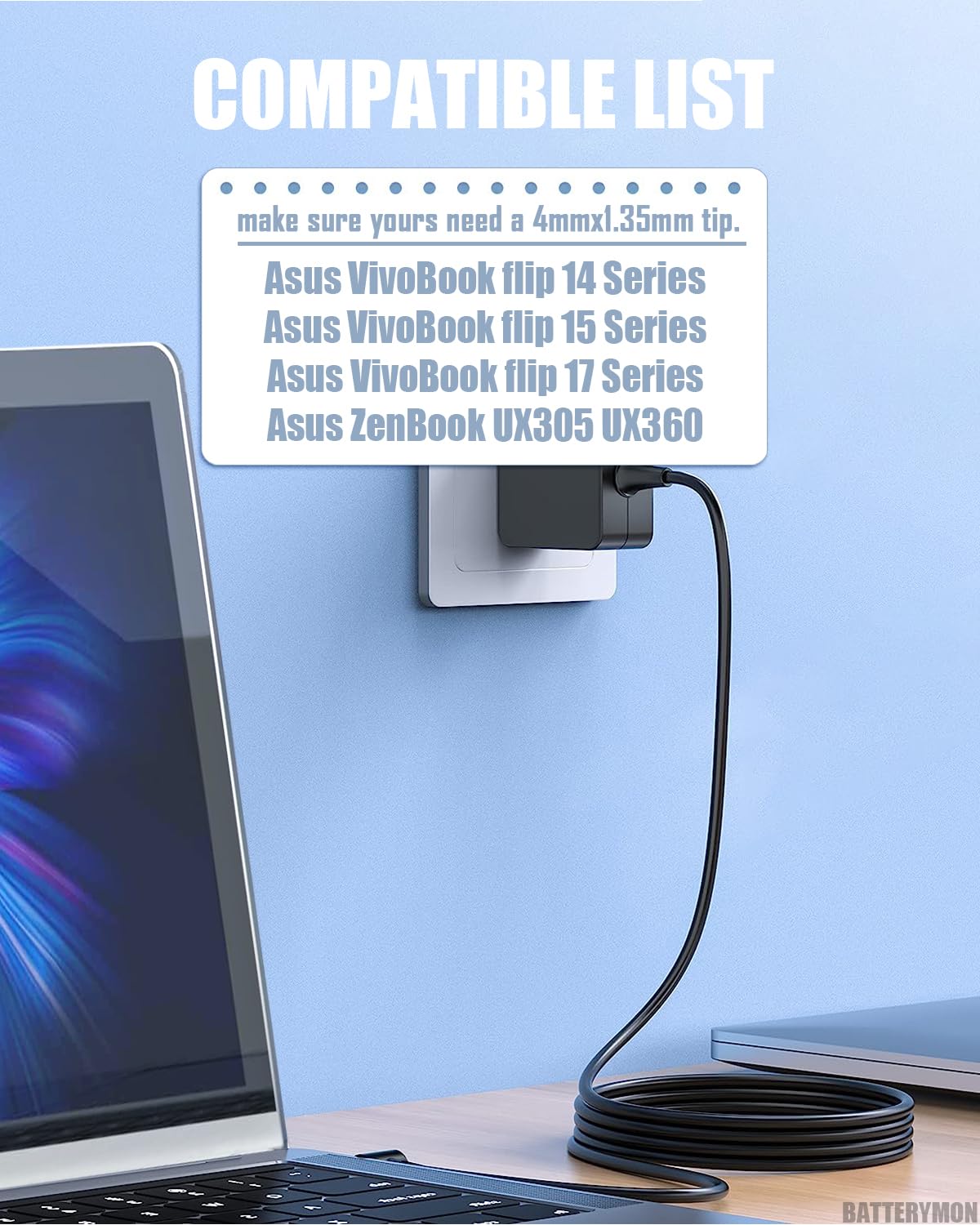 45W 65W Laptop Charger For Asus Vivobook 15 14 S15 S14 X540S X541 X512 X515J X202E Q504U F512 F513 F515 F412Da M712D E203M L210M Tp401 Tp412Fa M413Da Tm420Ia, Zenbook Ux360 Ux330 Ux305 Pc Cord 4Mm Tip