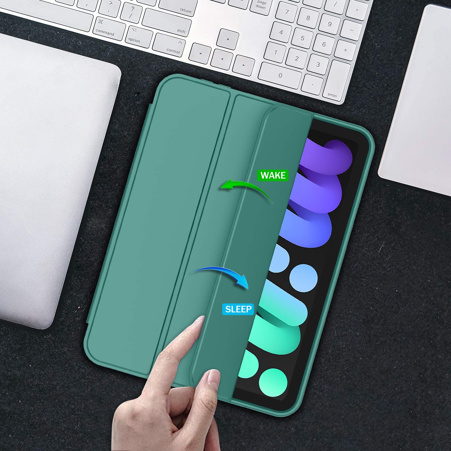 Imieet Ipad Mini 7 Case 2024 (A17 Pro), Ipad Mini 6 Case (8.3 Inch,2021 Model), Ipad Mini 7Th/6Th Generation Case With Pencil Holder, Trifold Stand Smart Case With Soft Tpu Back,Forest Green