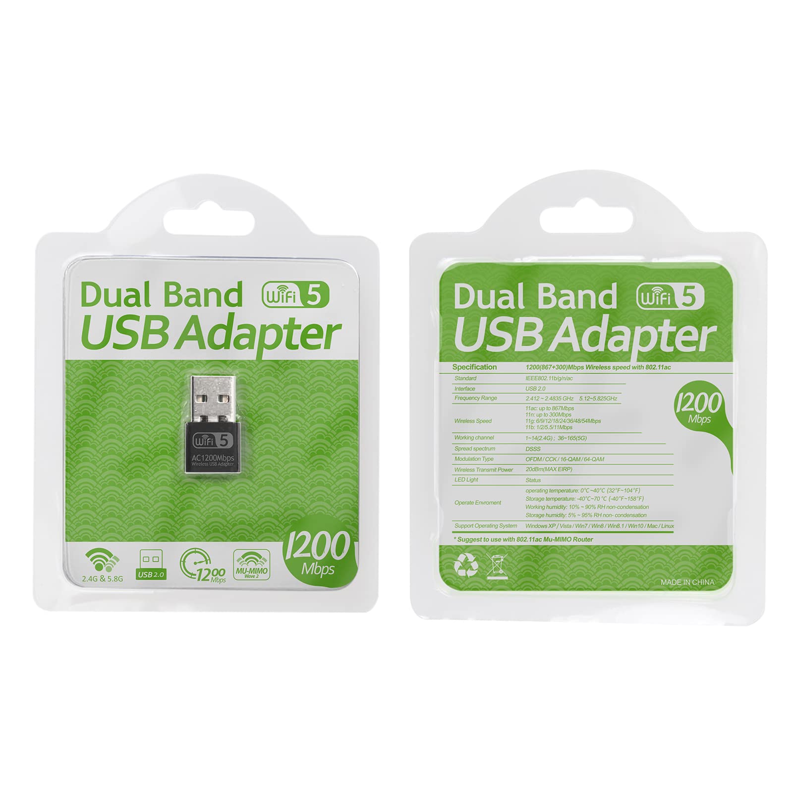 Usb Wifi Adapter For Pc, Ac1300M Usb Wifi Dongle 802.11Ac Wireless Network Adapter With Dual Band 2.4Ghz/5Ghz For Desktop Laptop