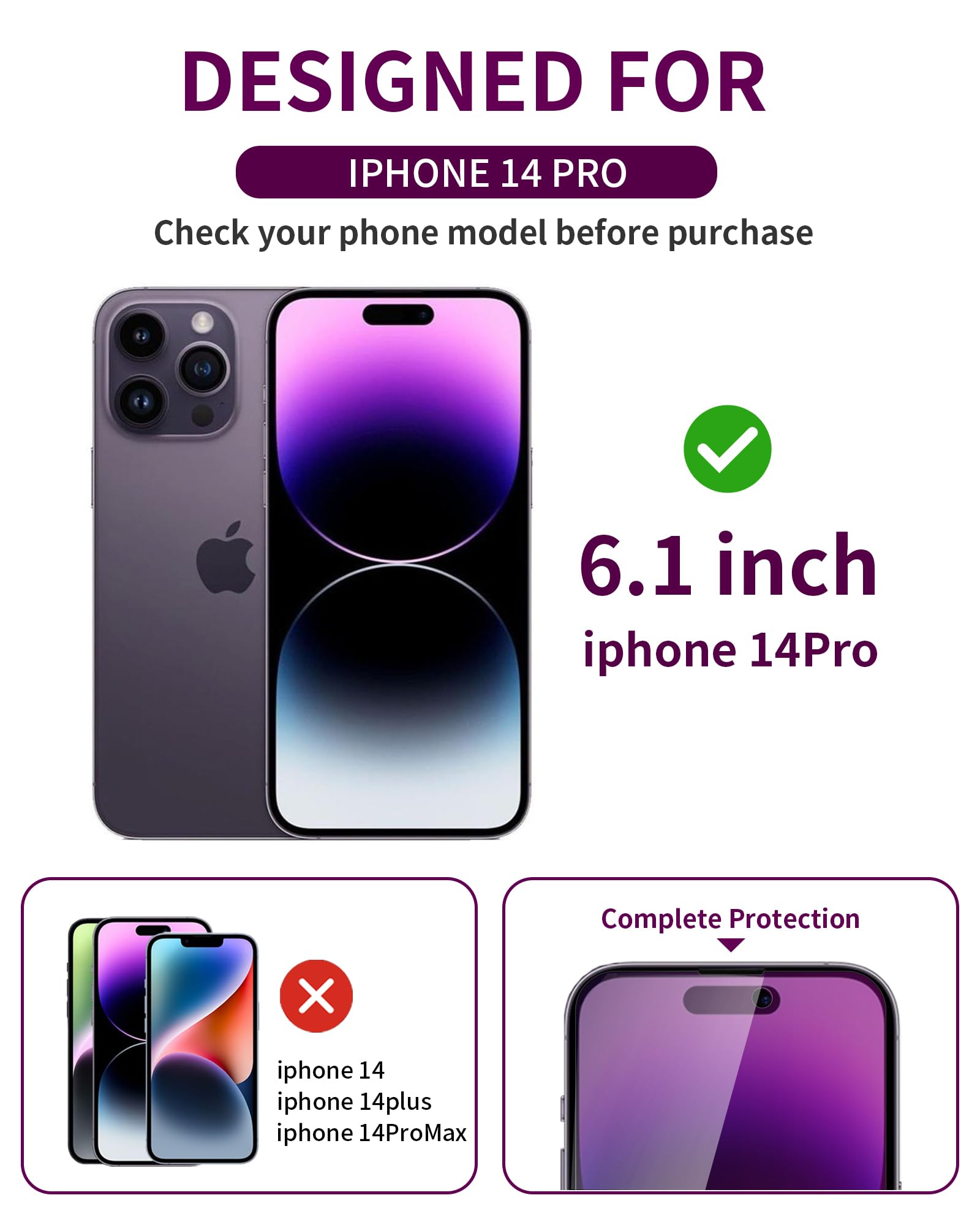 Ifaeveus 2 Pack Privacy Screen Protector For Iphone 14 Pro Tempered Glass For 14Pro 6.1Inch Private Saver Purple Anti Blue Light